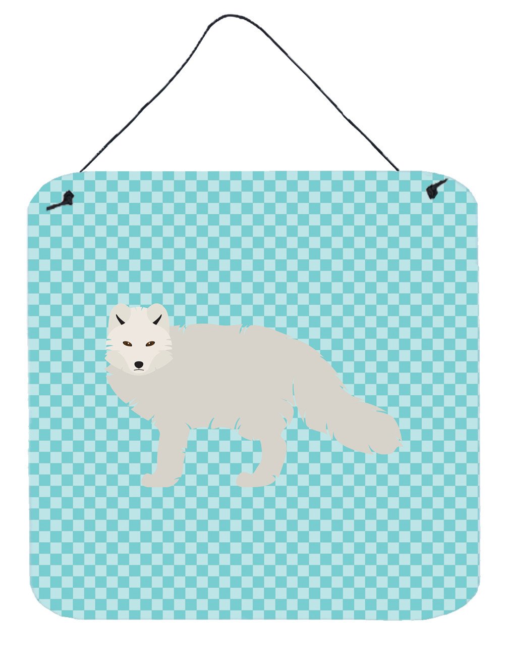 White Arctic Fox Blue Check Wall or Door Hanging Prints BB8051DS66 by Caroline&#39;s Treasures