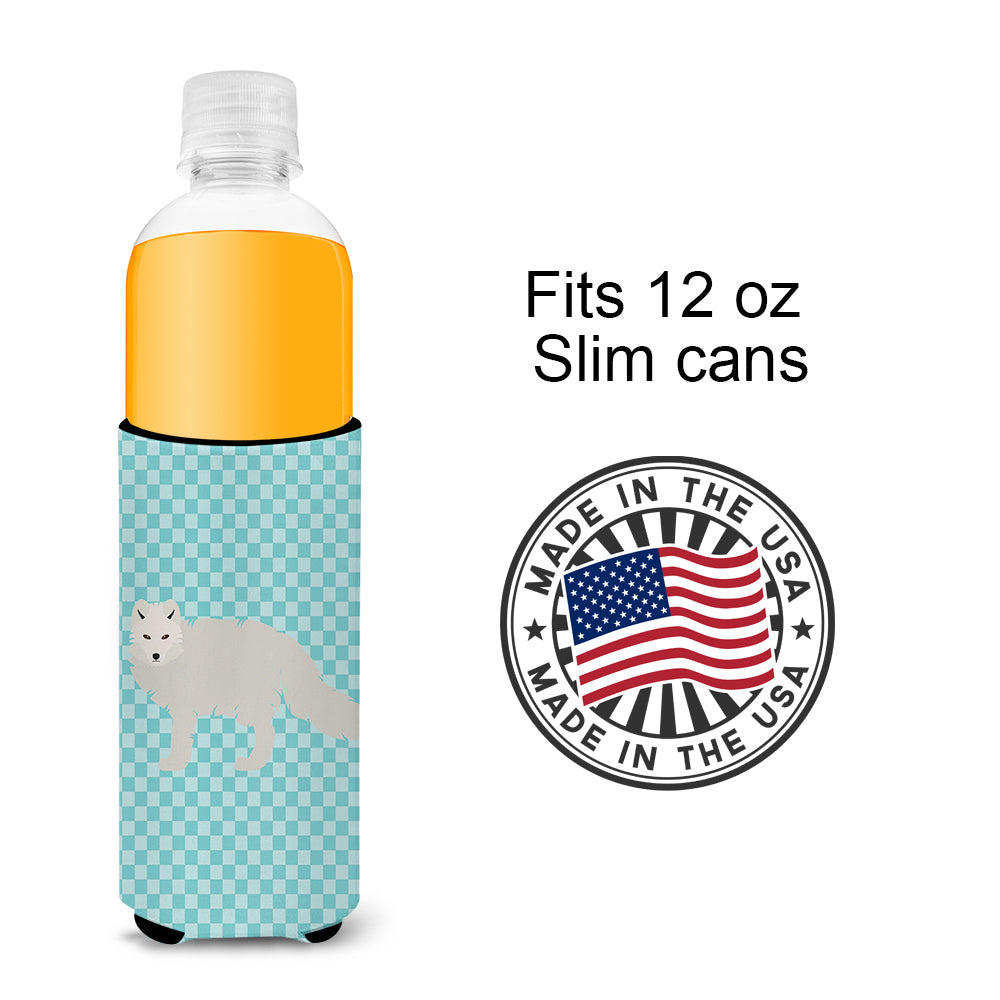 White Arctic Fox Blue Check  Ultra Hugger for slim cans
