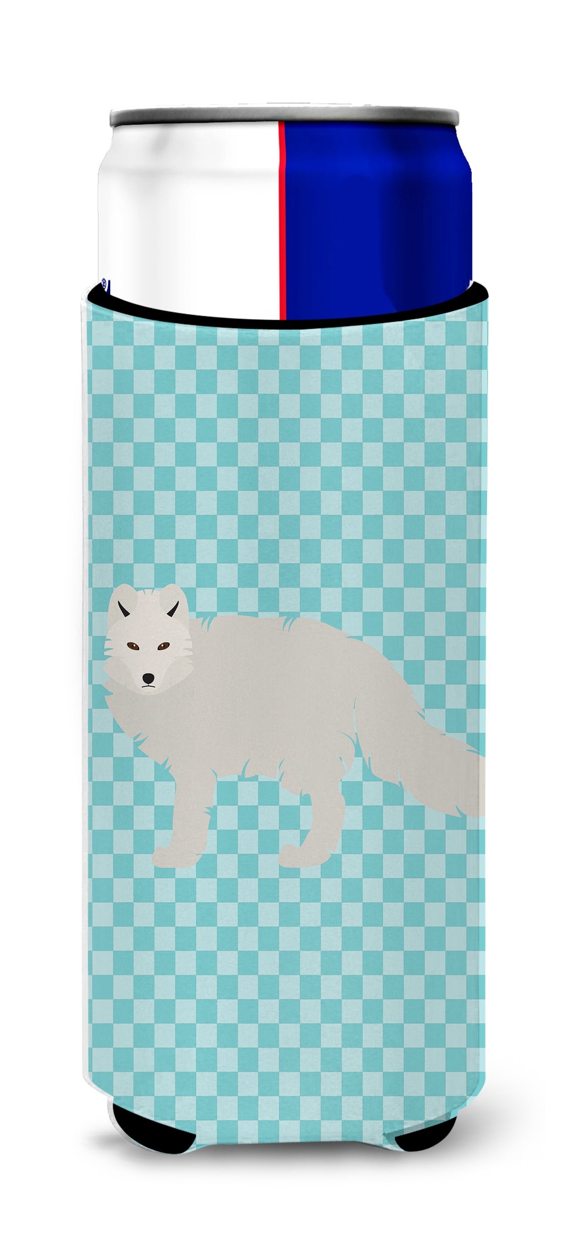 White Arctic Fox Blue Check  Ultra Hugger for slim cans  the-store.com.