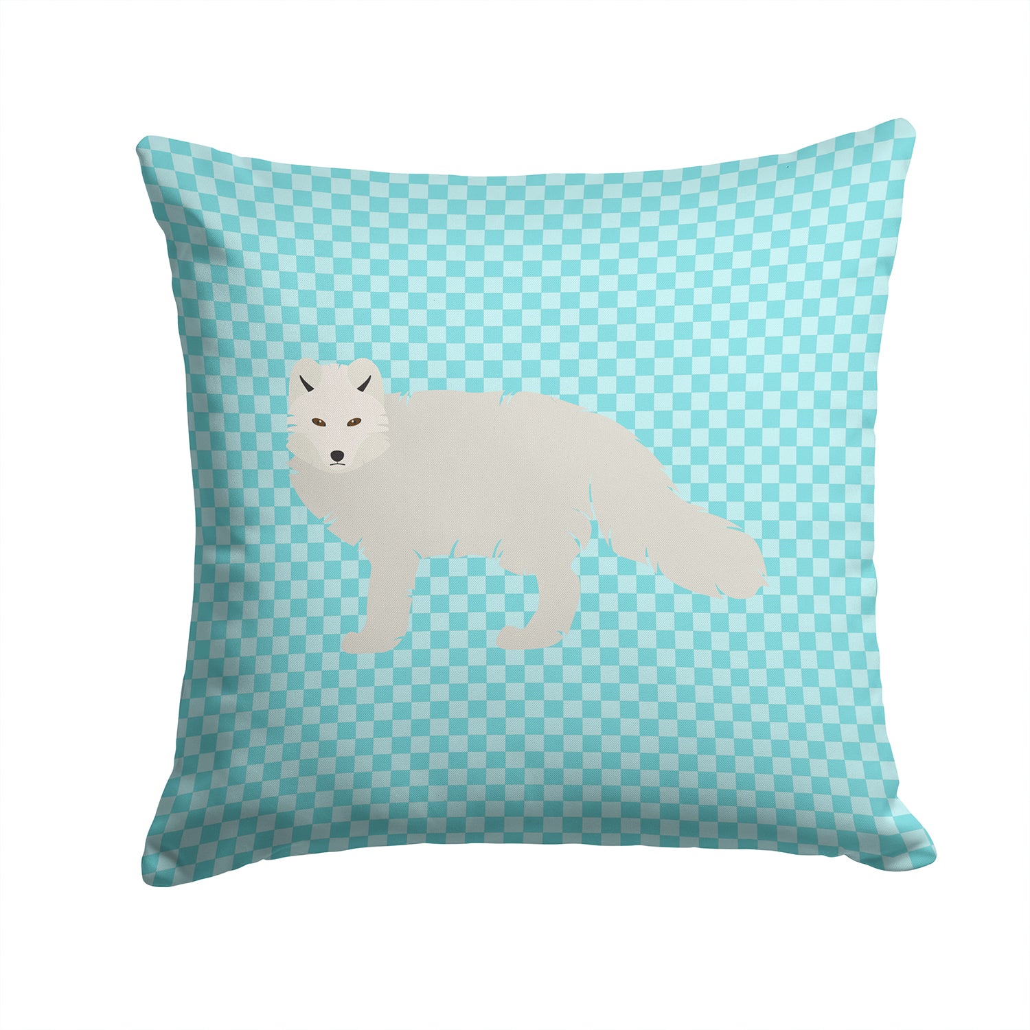 White Arctic Fox Blue Check Fabric Decorative Pillow BB8051PW1414 - the-store.com