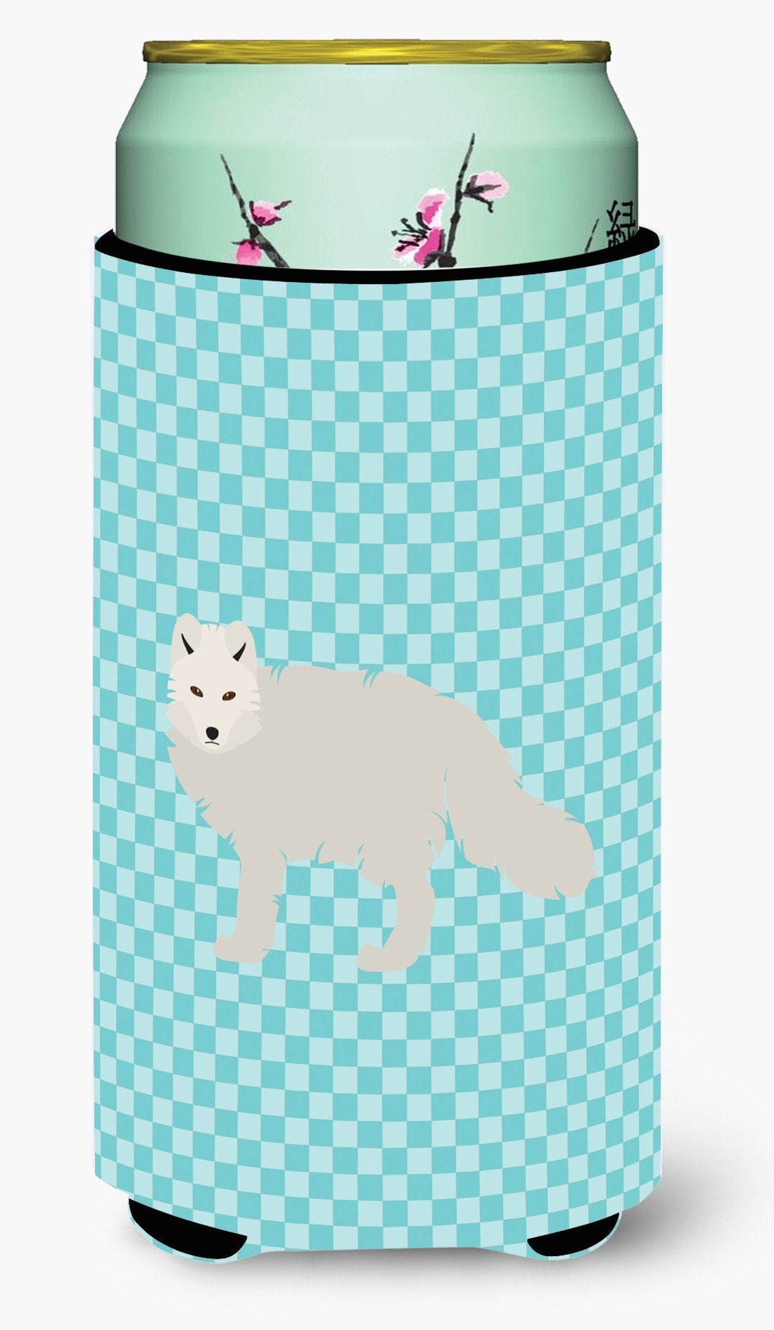 White Arctic Fox Blue Check Tall Boy Beverage Insulator Hugger BB8051TBC by Caroline&#39;s Treasures