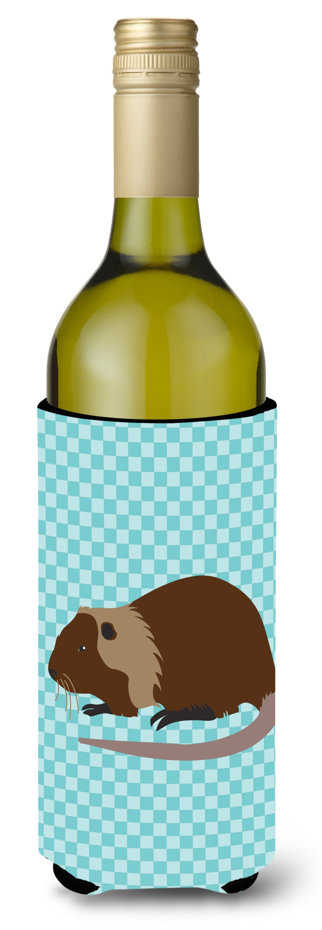 Coypu Nutria River Rat Blue Check Wine Bottle Beverge Insulator Hugger BB8053LITERK by Caroline&#39;s Treasures