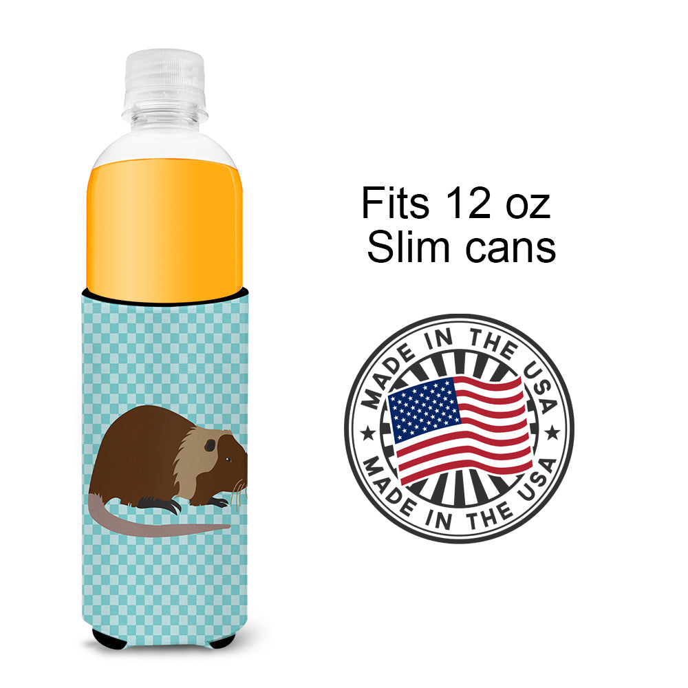 Coypu Nutria River Rat Blue Check  Ultra Hugger for slim cans