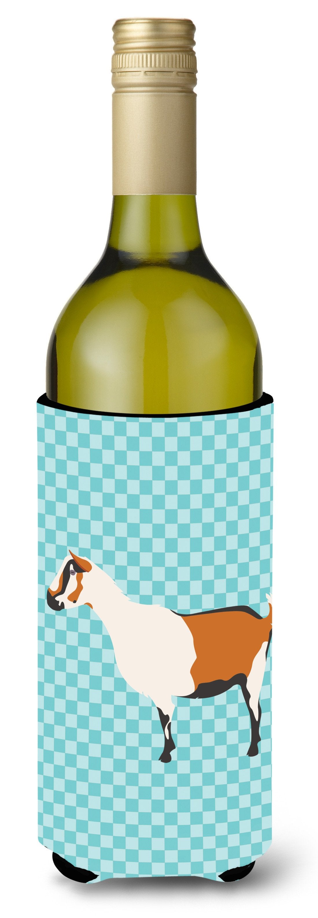 Alpine Goat Blue Check Wine Bottle Beverge Insulator Hugger BB8054LITERK by Caroline's Treasures
