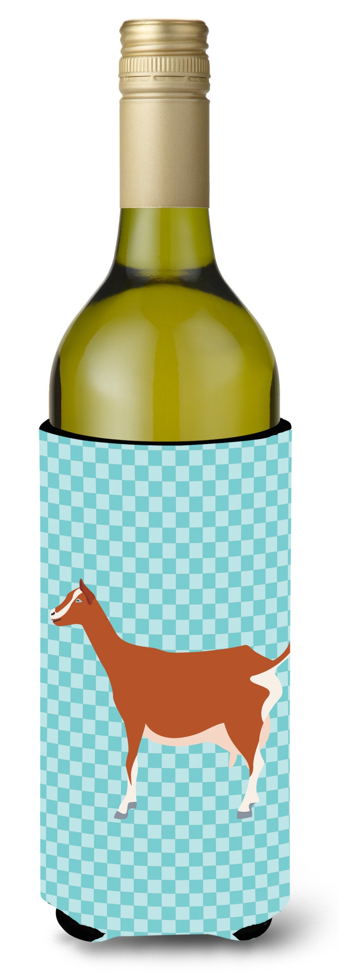Toggenburger Goat Blue Check Wine Bottle Beverge Insulator Hugger BB8055LITERK by Caroline&#39;s Treasures