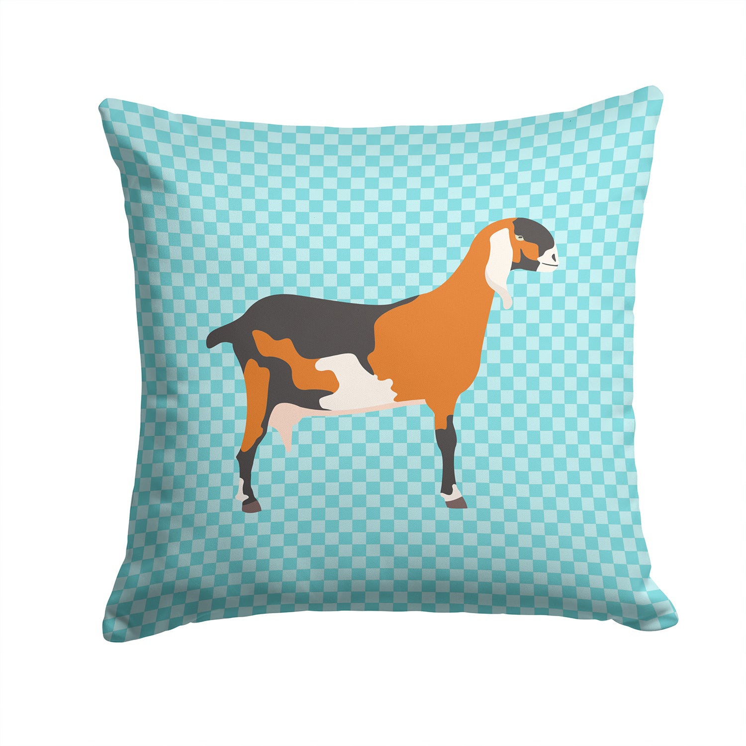Anglo-nubian Nubian Goat Blue Check Fabric Decorative Pillow BB8057PW1414 - the-store.com
