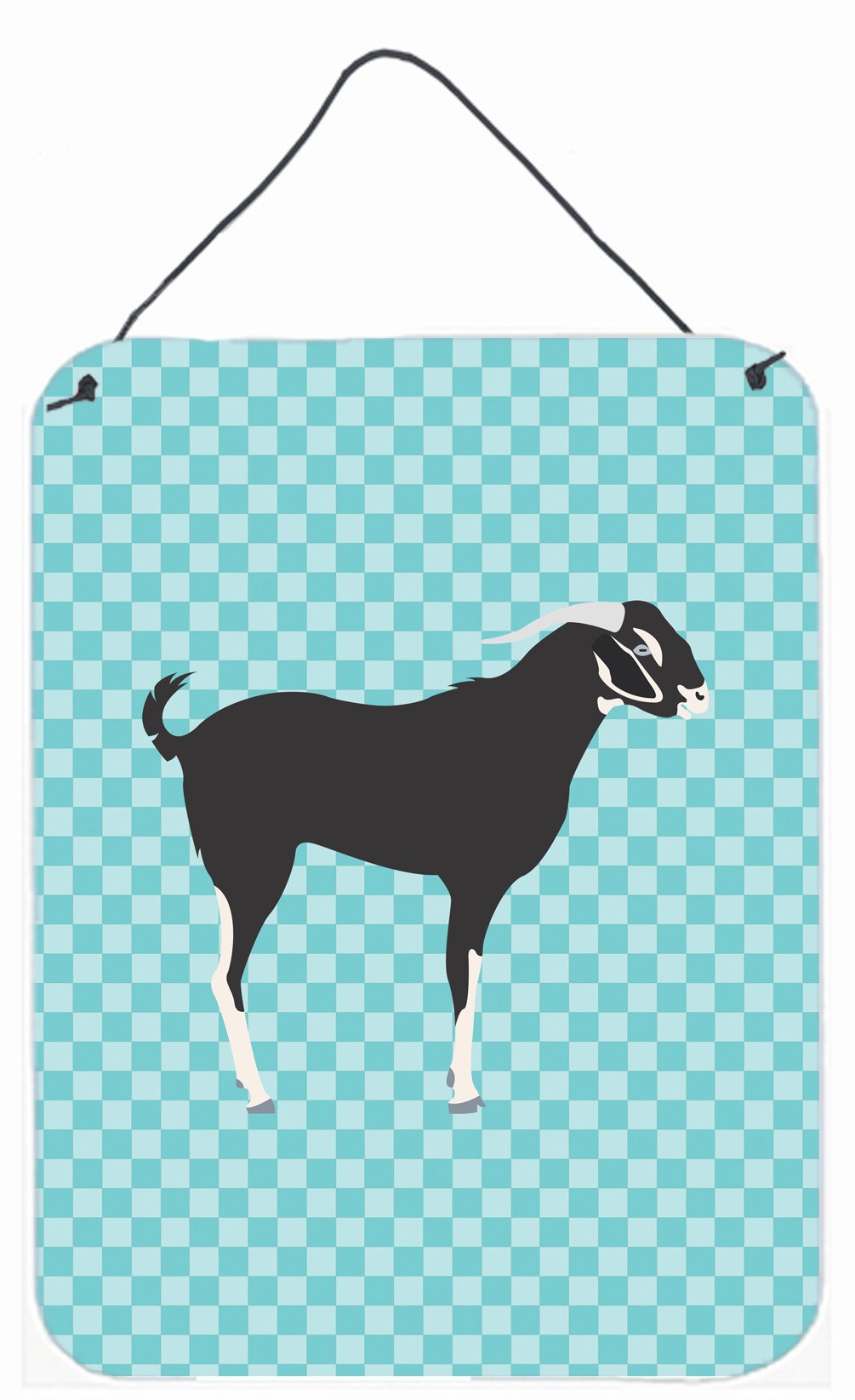 Black Bengal Goat Blue Check Wall or Door Hanging Prints BB8058DS1216 by Caroline's Treasures