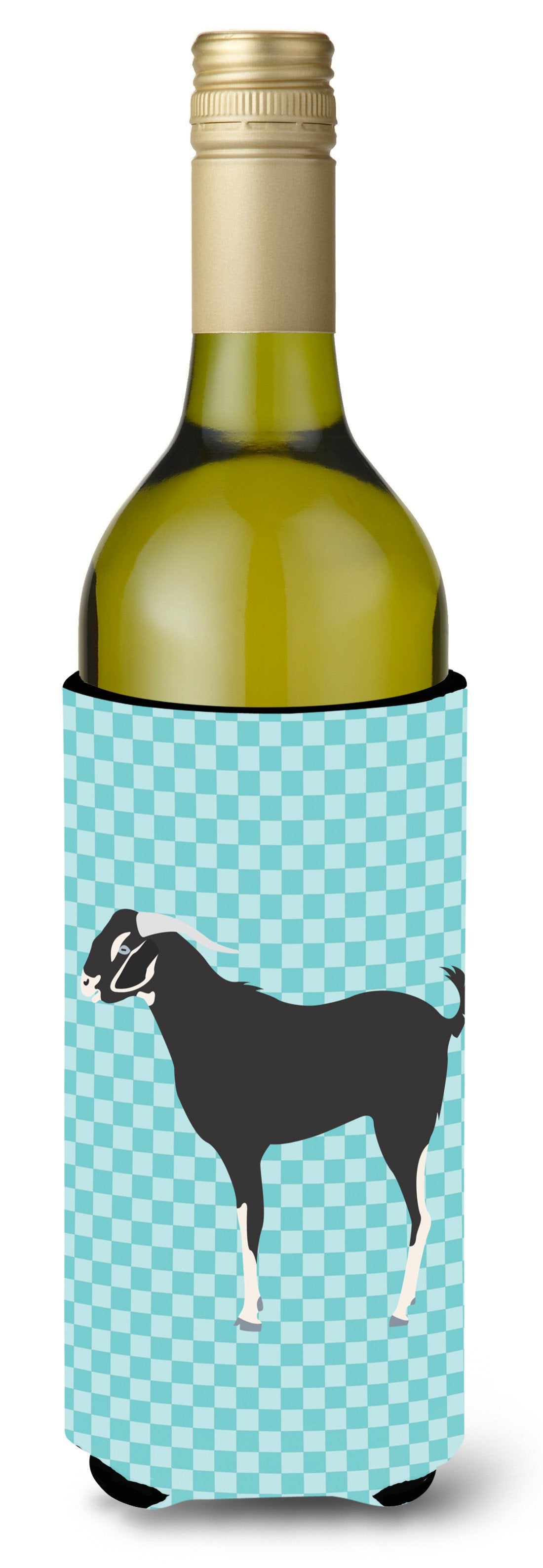 Black Bengal Goat Blue Check Wine Bottle Beverge Insulator Hugger BB8058LITERK by Caroline&#39;s Treasures