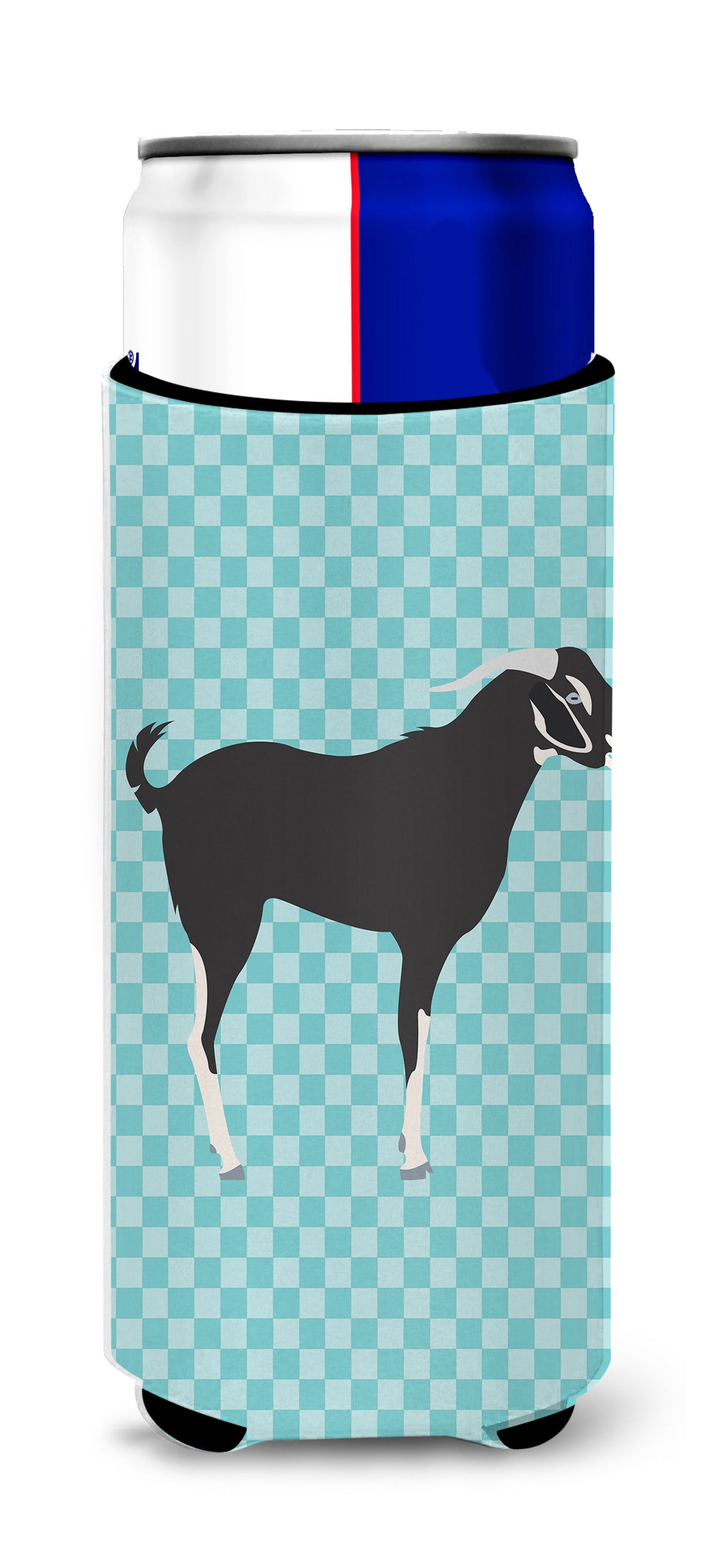 Black Bengal Goat Blue Check  Ultra Hugger for slim cans  the-store.com.