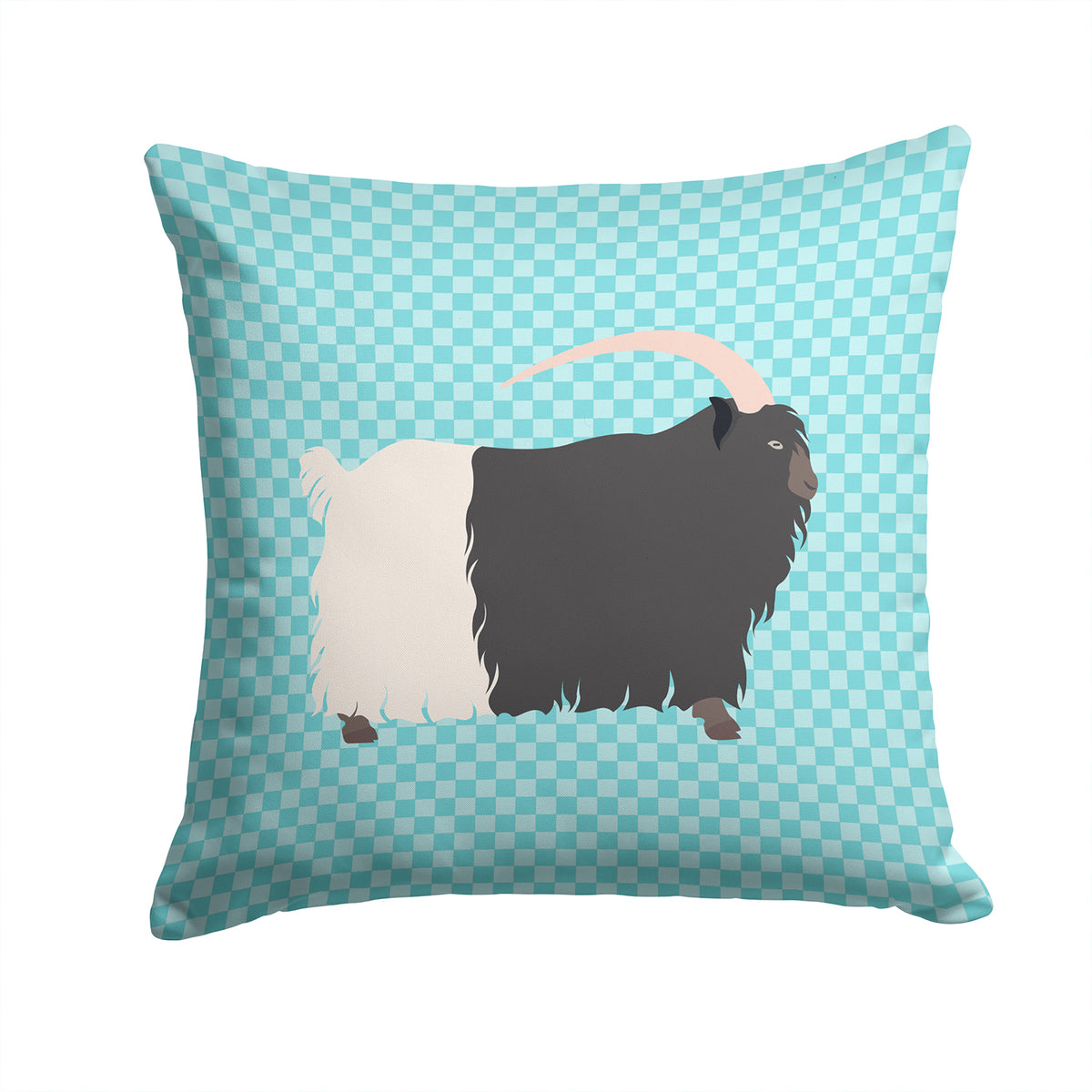 Welsh Black-Necked Goat Blue Check Fabric Decorative Pillow BB8061PW1414 - the-store.com