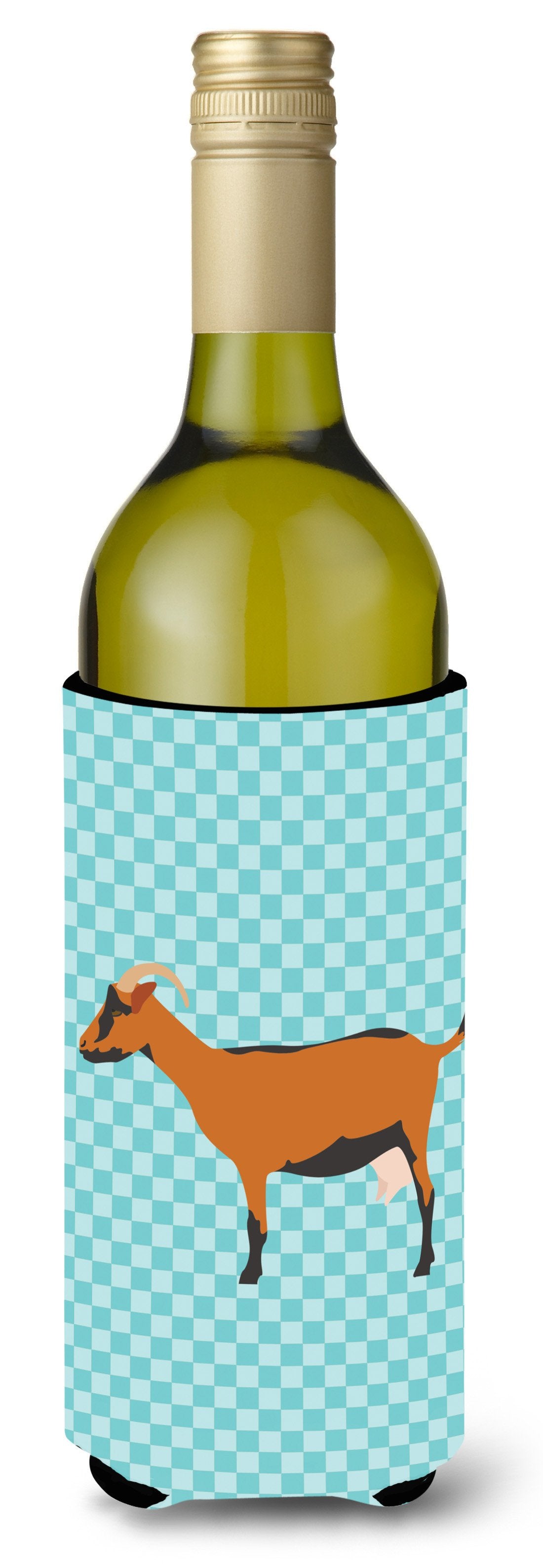 Oberhasli Goat Blue Check Wine Bottle Beverge Insulator Hugger BB8062LITERK by Caroline&#39;s Treasures