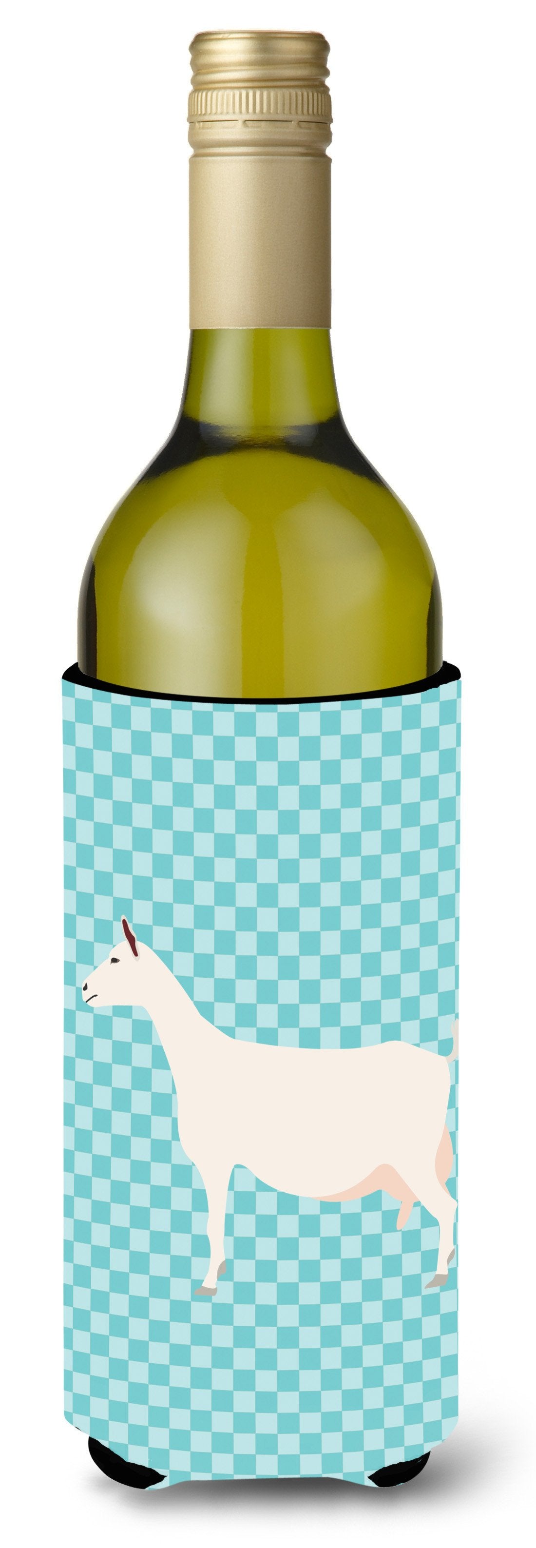 Saanen Goat Blue Check Wine Bottle Beverge Insulator Hugger BB8063LITERK by Caroline&#39;s Treasures