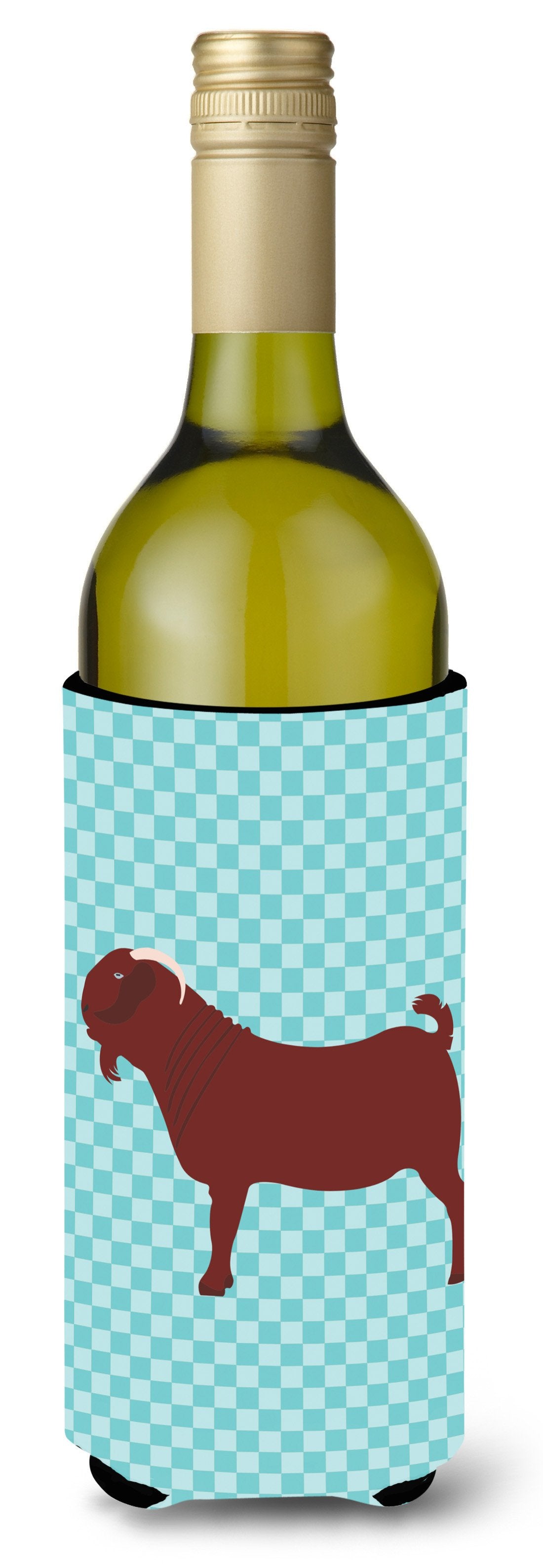 Kalahari Red Goat Blue Check Wine Bottle Beverge Insulator Hugger BB8065LITERK by Caroline&#39;s Treasures