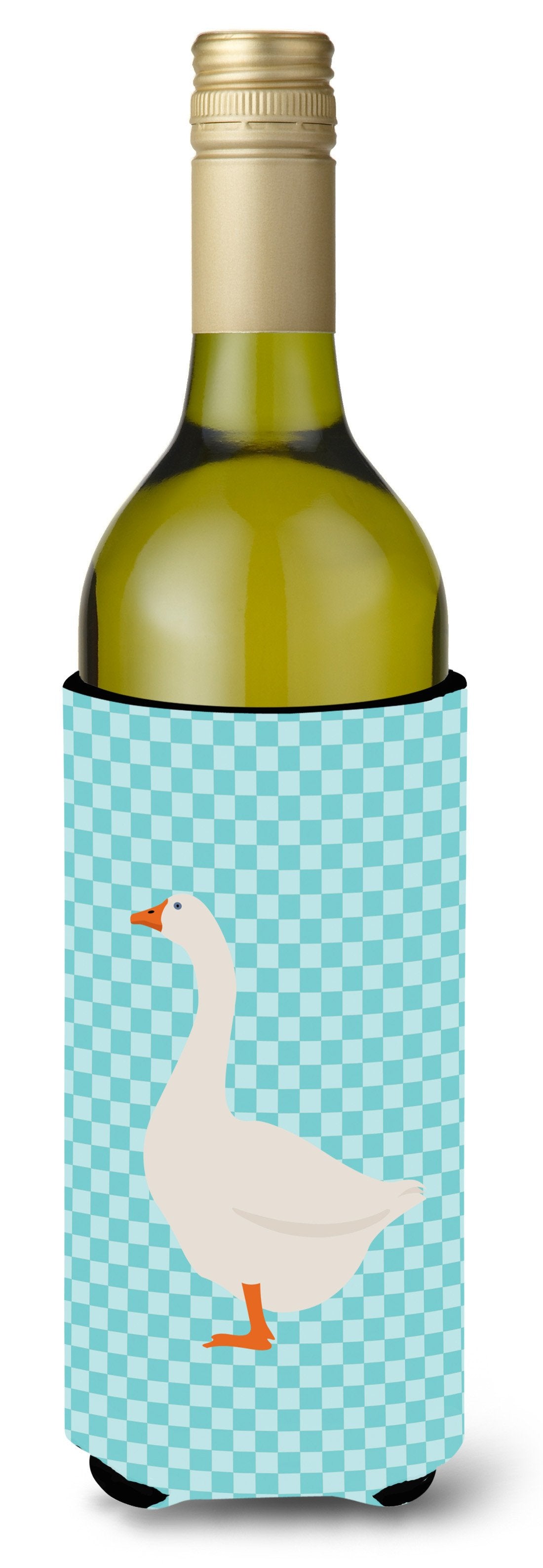 Embden Goose Blue Check Wine Bottle Beverge Insulator Hugger BB8066LITERK by Caroline&#39;s Treasures