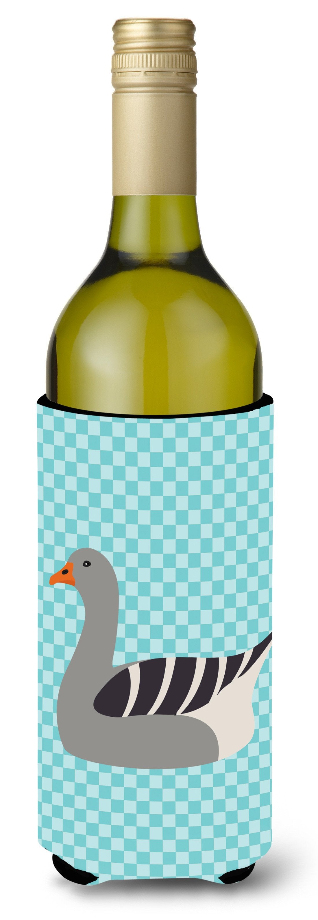 Pilgrim Goose Blue Check Wine Bottle Beverge Insulator Hugger BB8067LITERK by Caroline&#39;s Treasures
