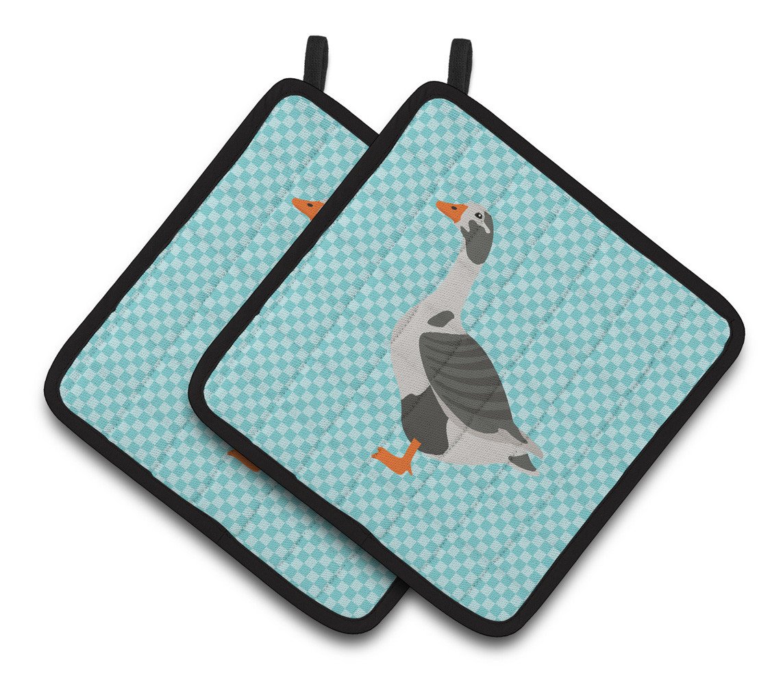 West of England Goose Blue Check Pair of Pot Holders BB8069PTHD by Caroline&#39;s Treasures