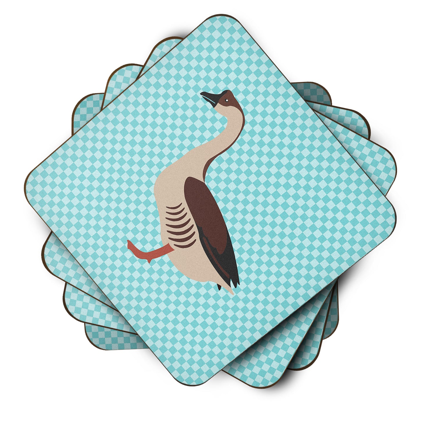 Chinese Goose Blue Check Foam Coaster Set of 4 BB8070FC - the-store.com