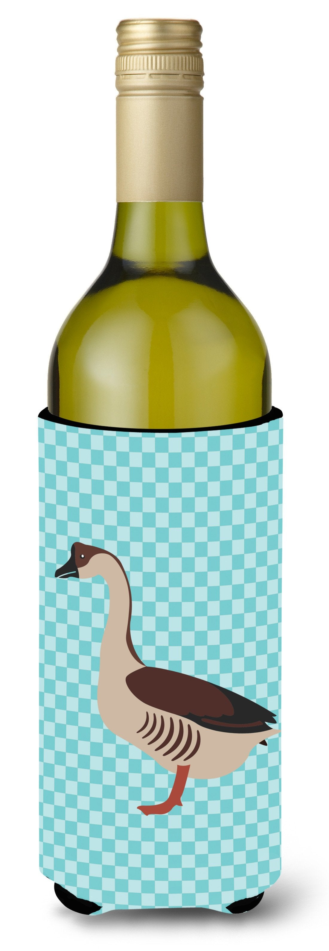 Chinese Goose Blue Check Wine Bottle Beverge Insulator Hugger BB8070LITERK by Caroline&#39;s Treasures