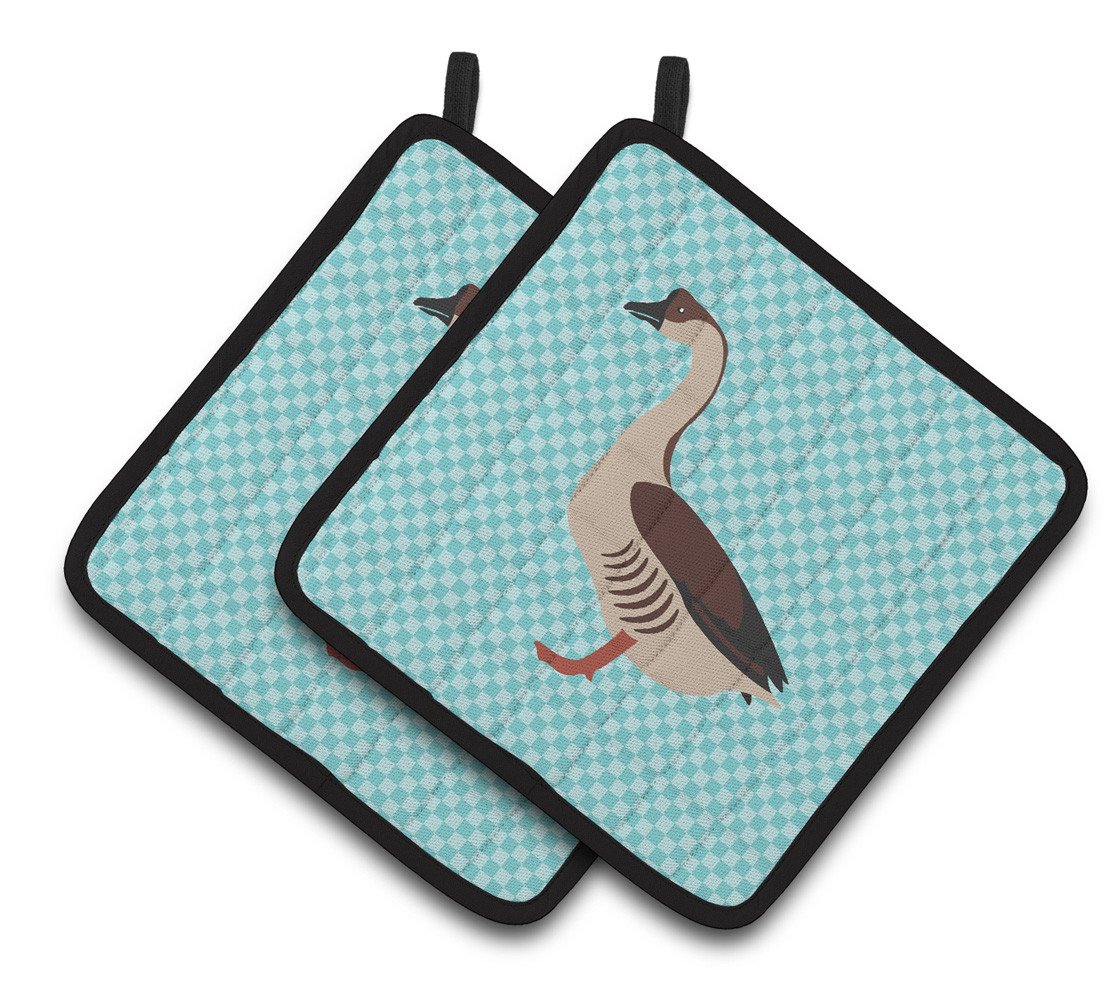 Chinese Goose Blue Check Pair of Pot Holders BB8070PTHD by Caroline&#39;s Treasures