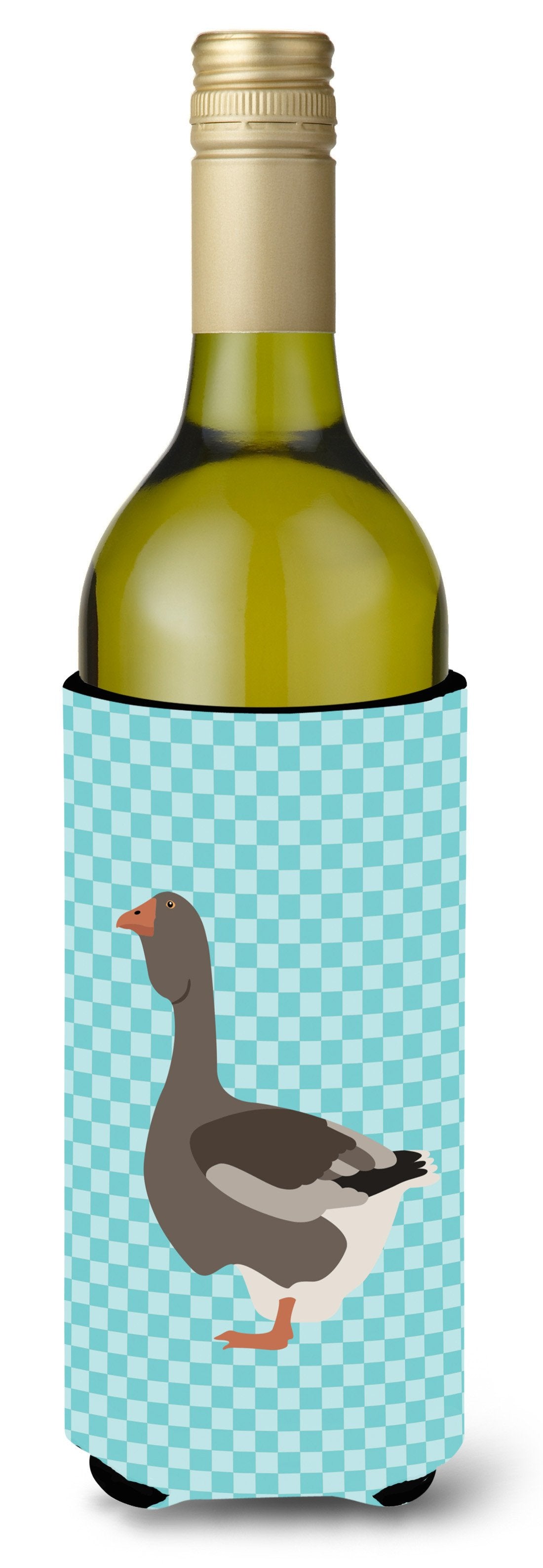 Toulouse Goose Blue Check Wine Bottle Beverge Insulator Hugger BB8071LITERK by Caroline&#39;s Treasures