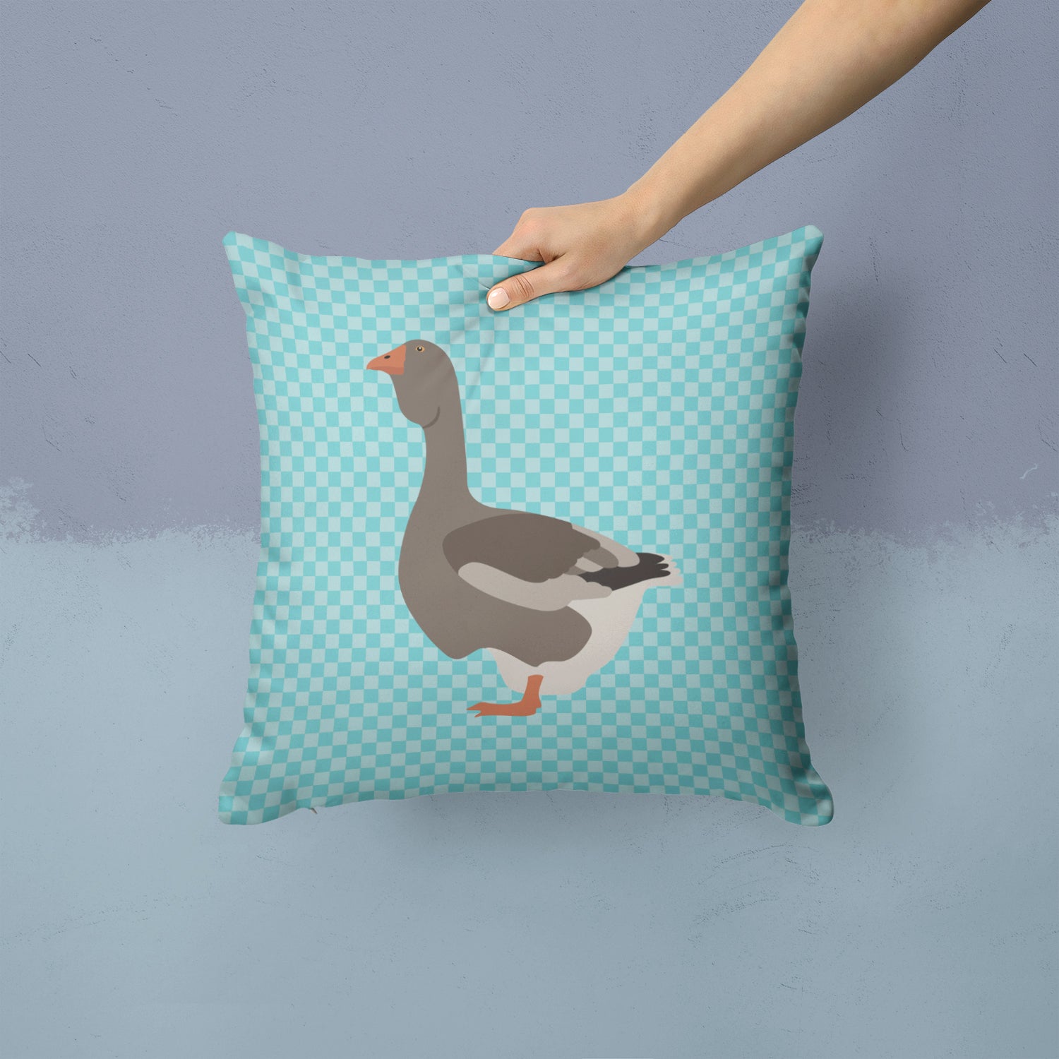 Toulouse Goose Blue Check Fabric Decorative Pillow BB8071PW1414 - the-store.com