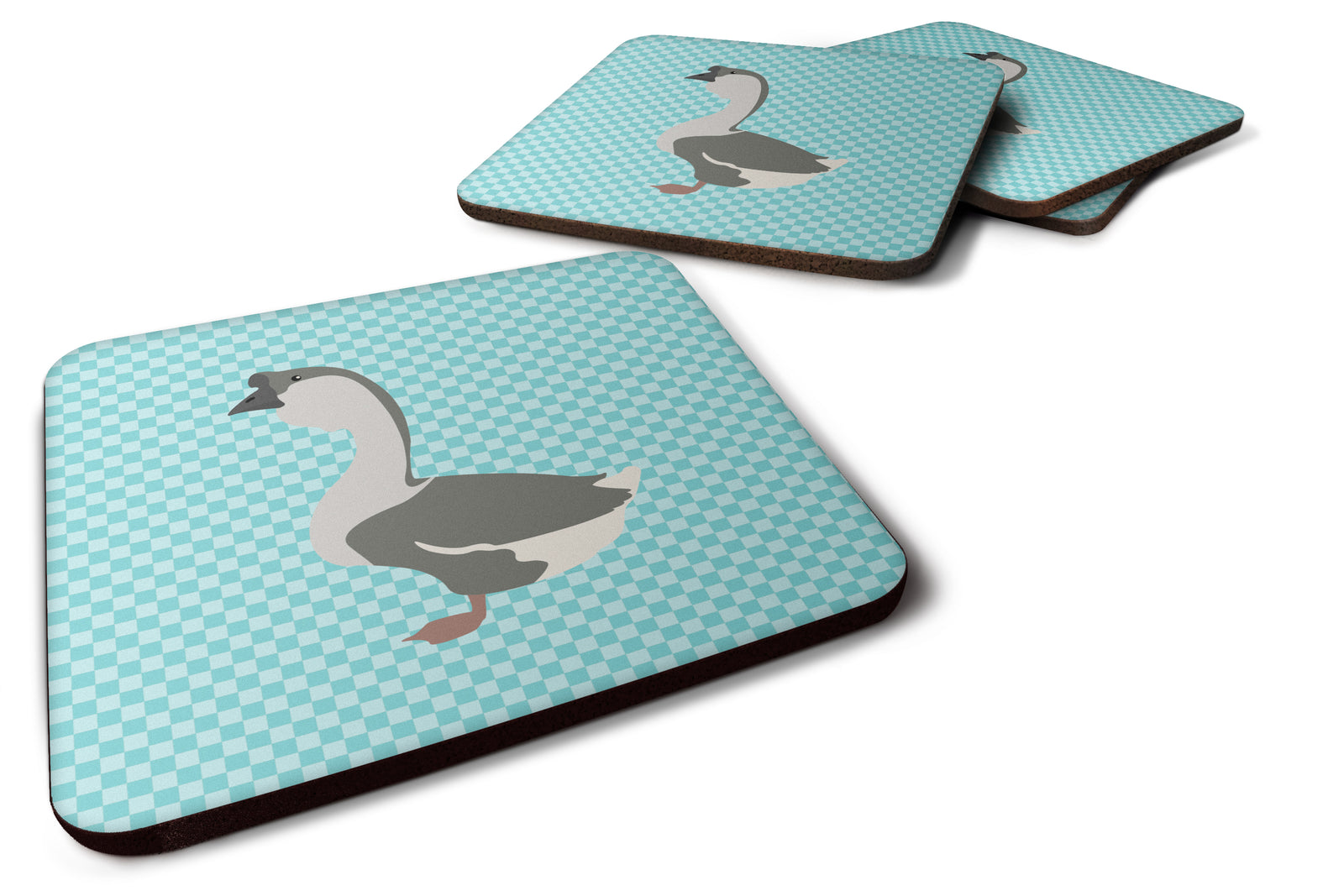 African Goose Blue Check Foam Coaster Set of 4 BB8073FC - the-store.com