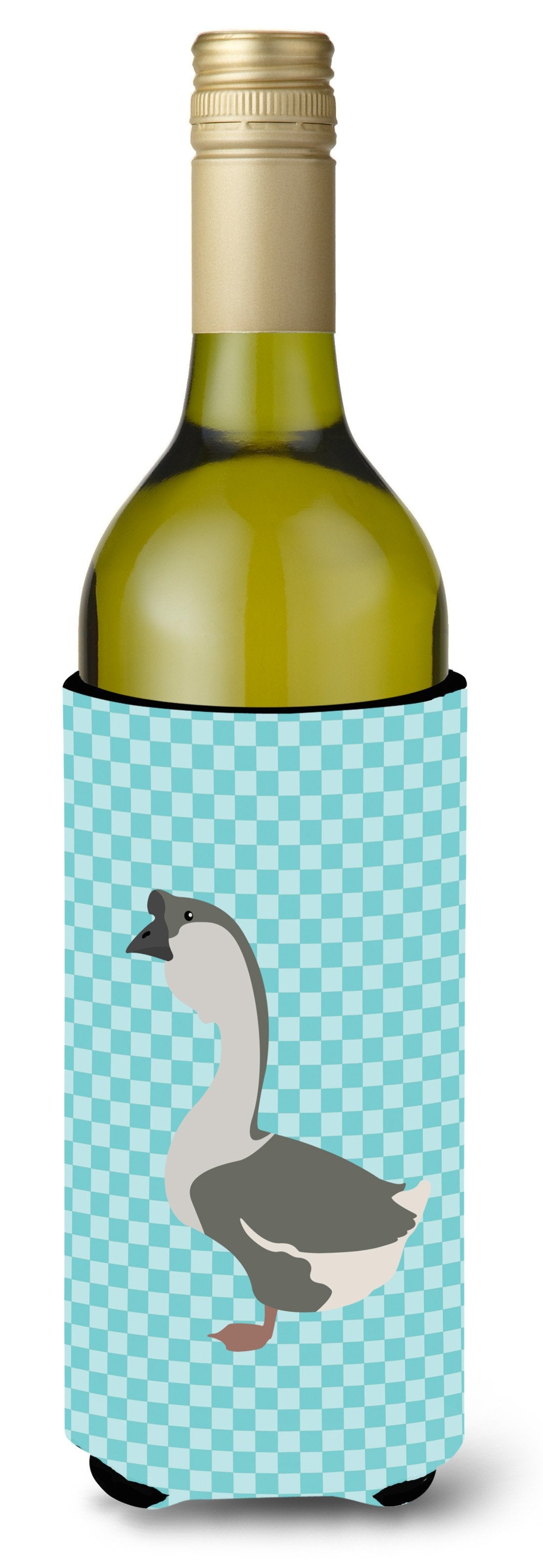 African Goose Blue Check Wine Bottle Beverge Insulator Hugger BB8073LITERK by Caroline&#39;s Treasures