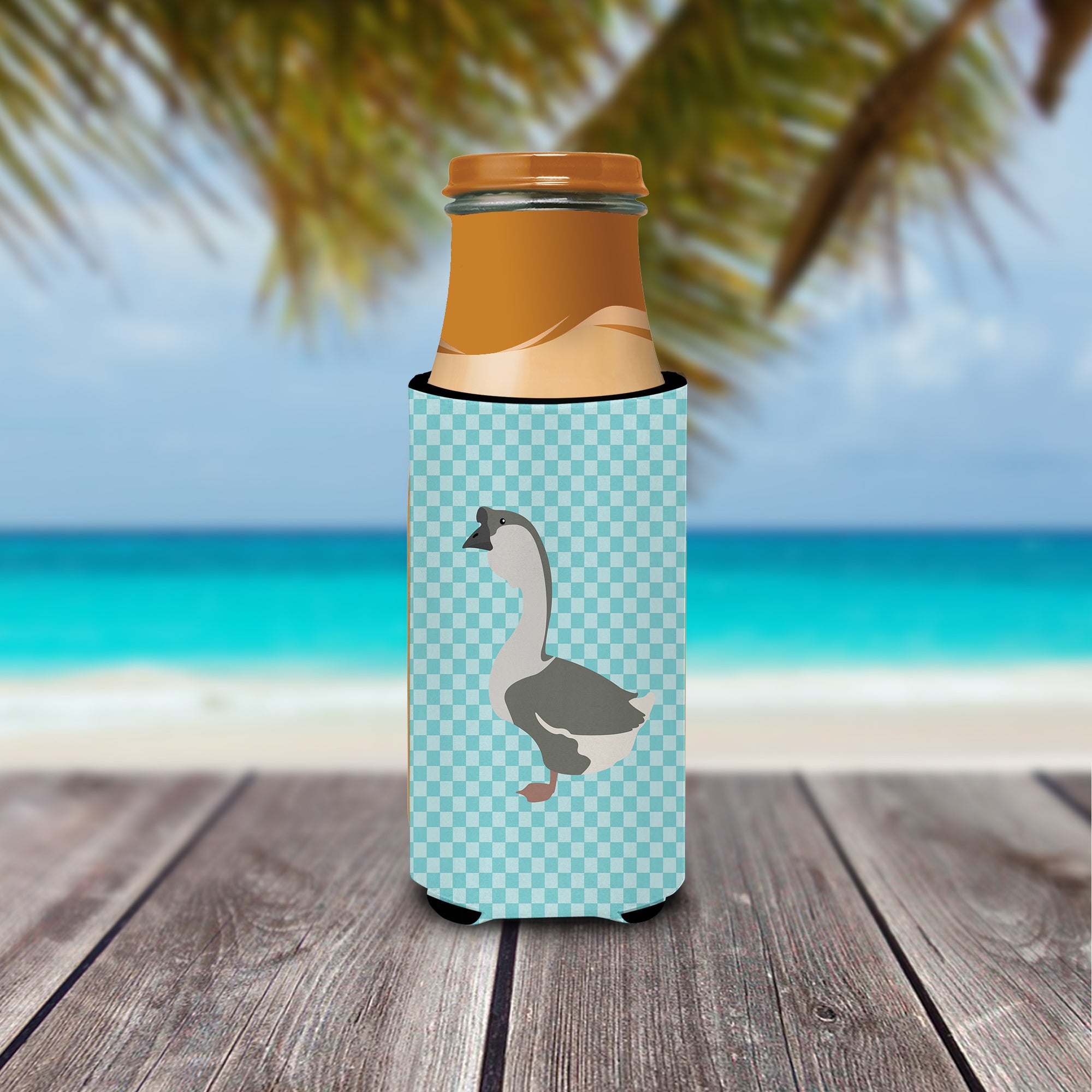 African Goose Blue Check  Ultra Hugger for slim cans