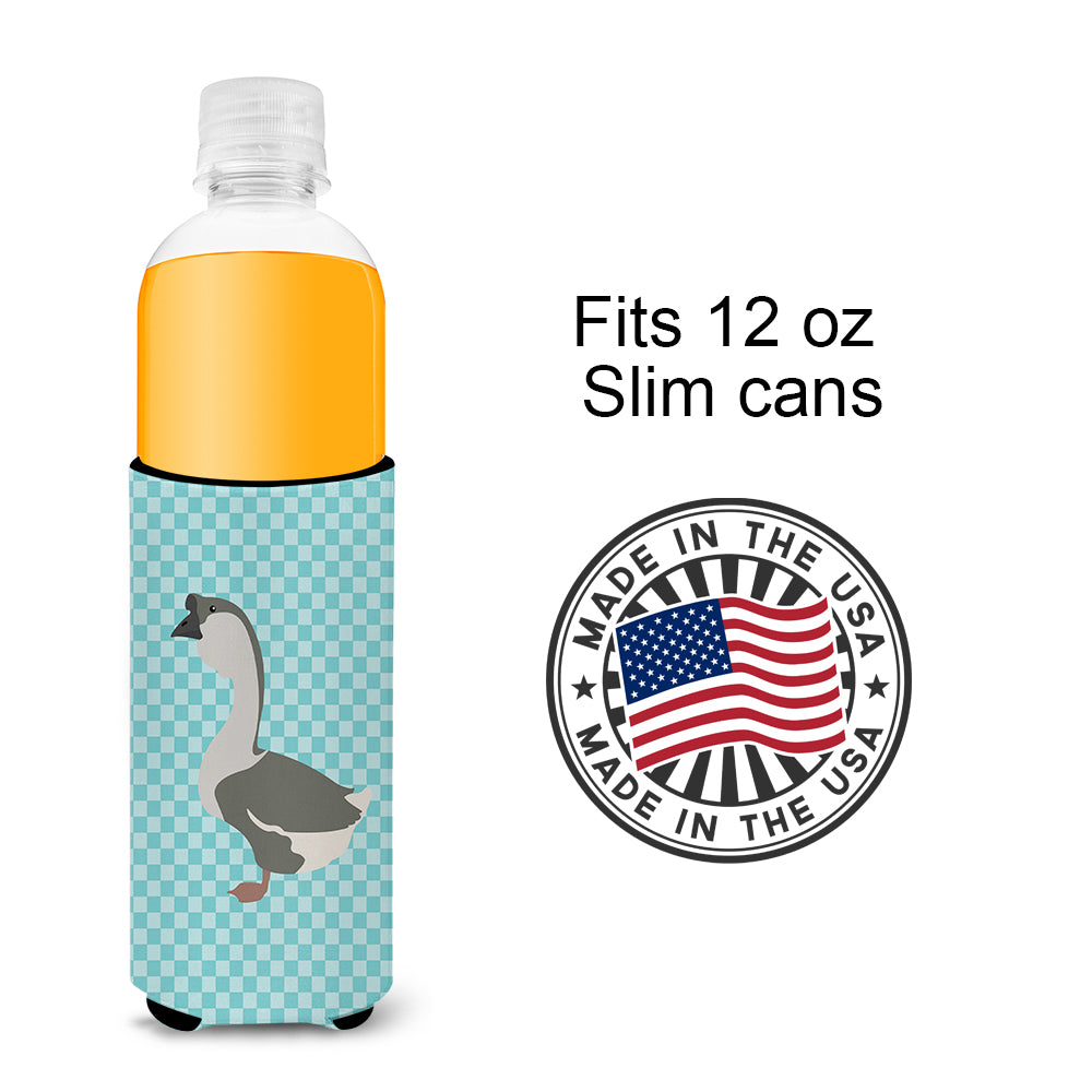 African Goose Blue Check  Ultra Hugger for slim cans