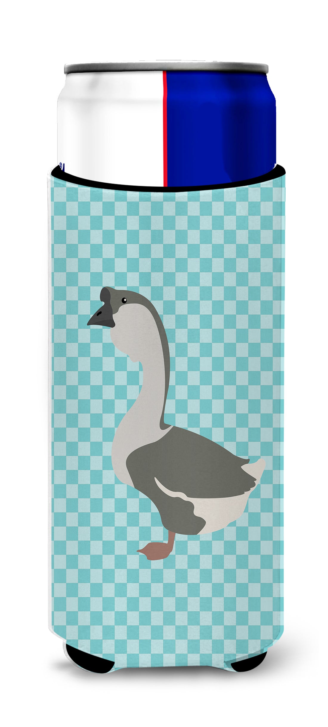 African Goose Blue Check  Ultra Hugger for slim cans  the-store.com.