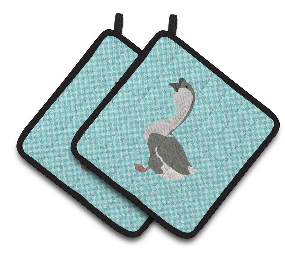 African Goose Blue Check Pair of Pot Holders BB8073PTHD by Caroline&#39;s Treasures