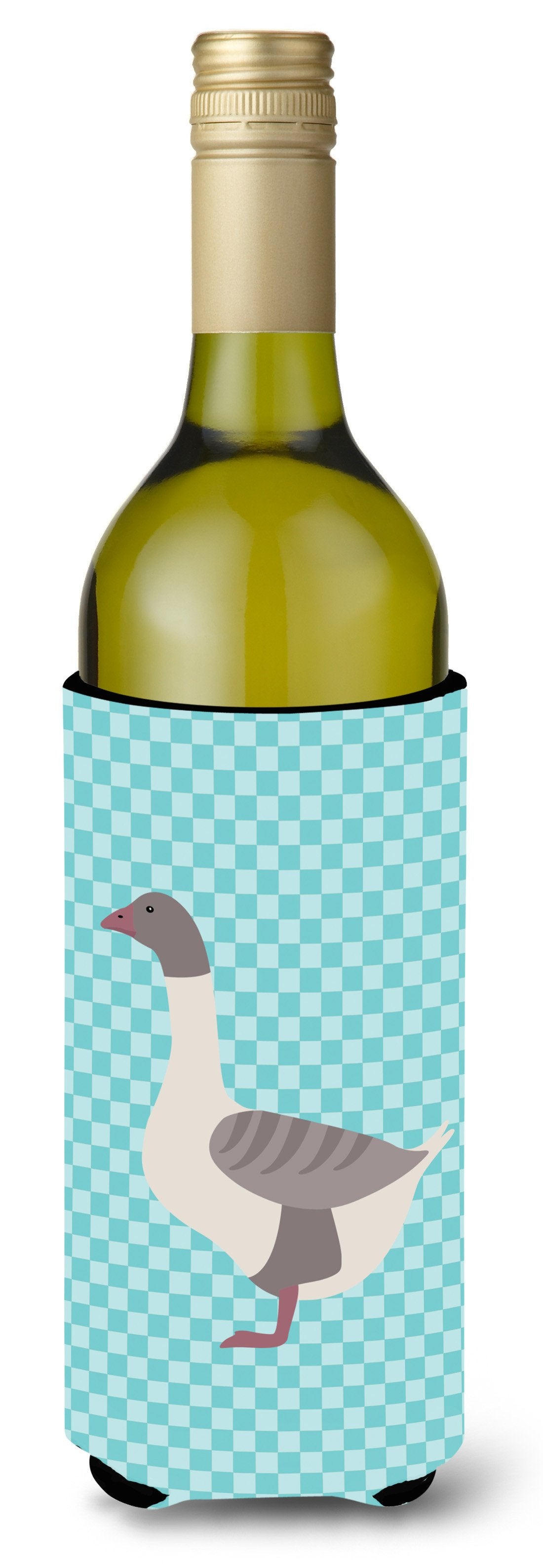 Buff Grey Back Goose Blue Check Wine Bottle Beverge Insulator Hugger BB8075LITERK by Caroline&#39;s Treasures