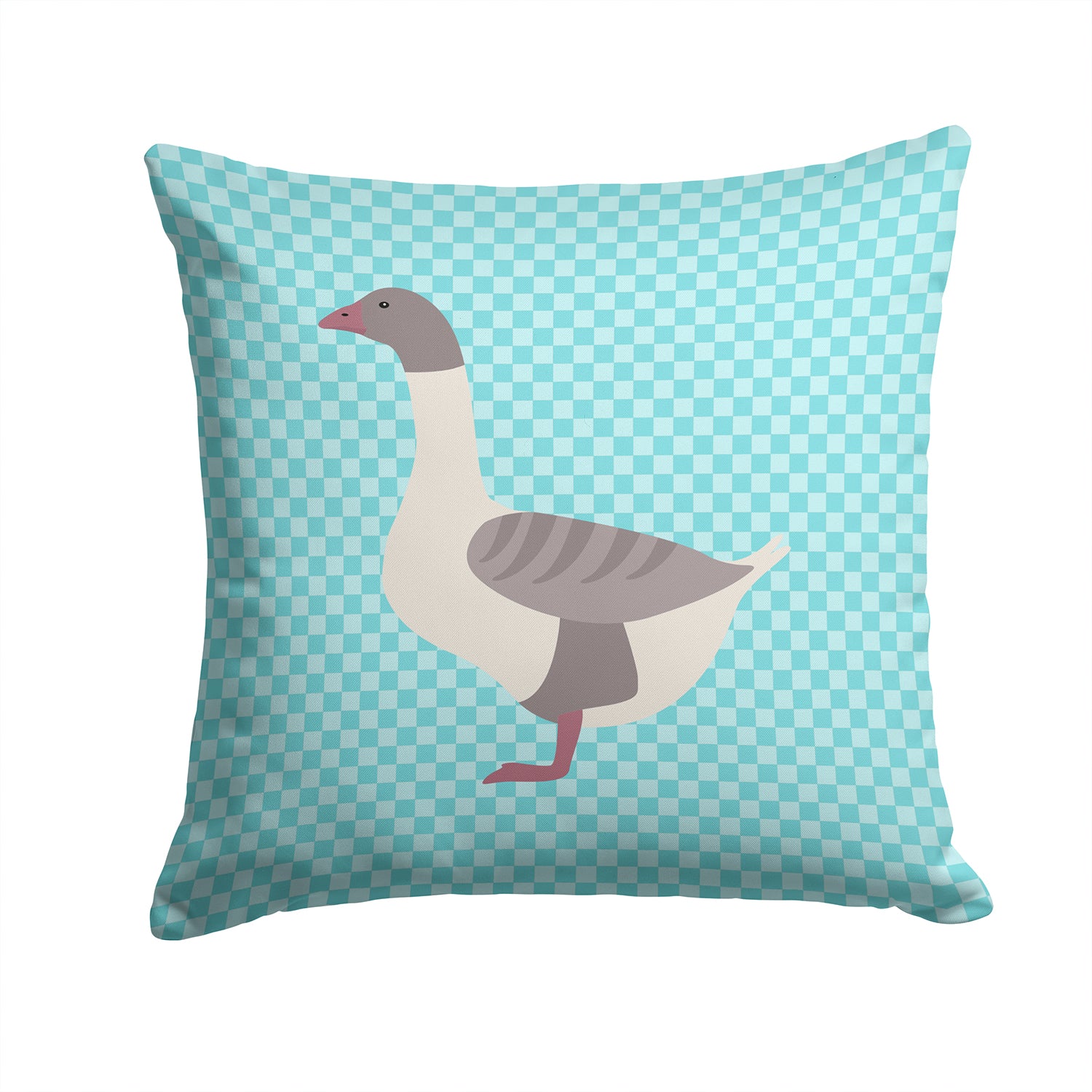 Buff Grey Back Goose Blue Check Fabric Decorative Pillow BB8075PW1414 - the-store.com
