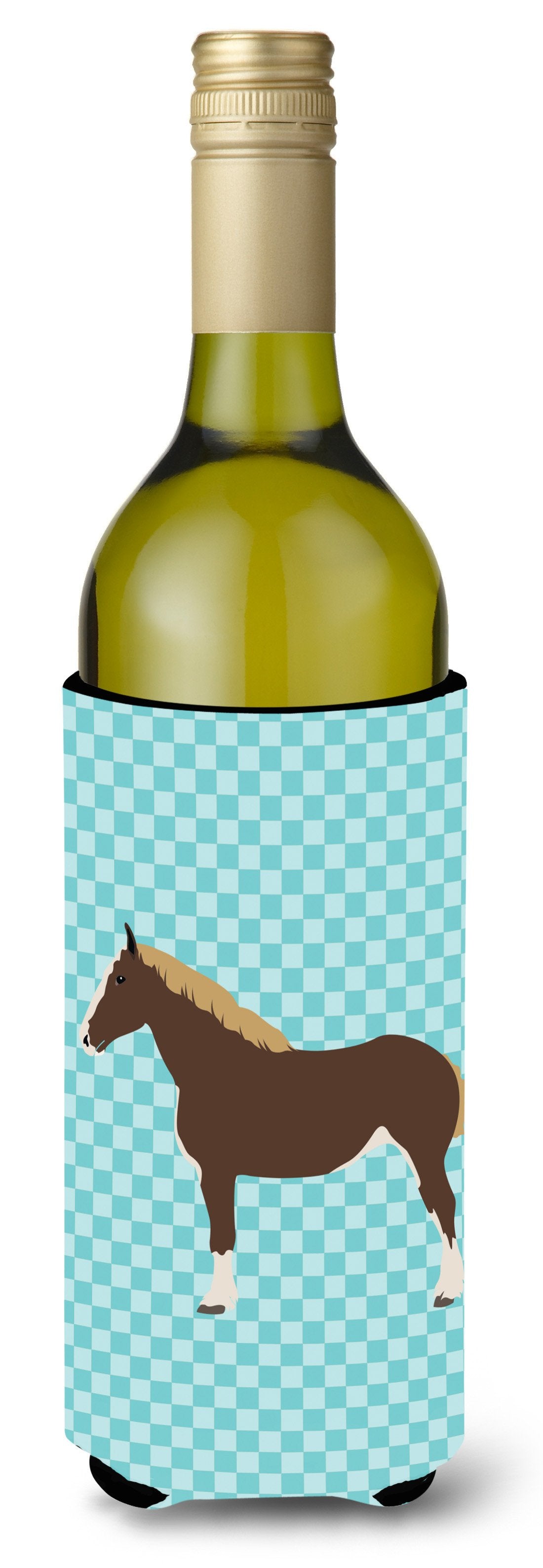 Percheron Horse Blue Check Wine Bottle Beverge Insulator Hugger BB8080LITERK by Caroline&#39;s Treasures