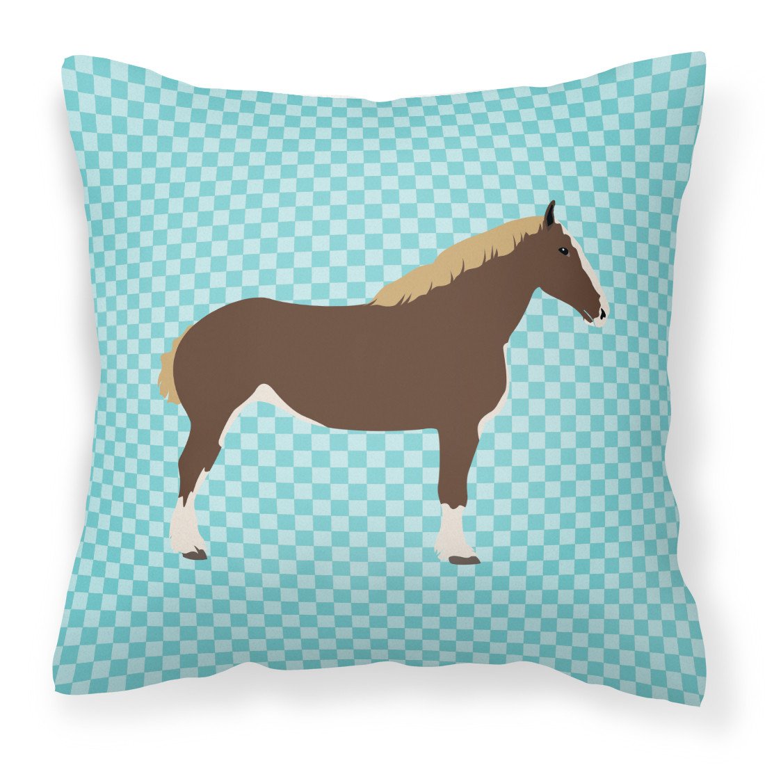 Percheron Horse Blue Check Fabric Decorative Pillow BB8080PW1818 by Caroline&#39;s Treasures