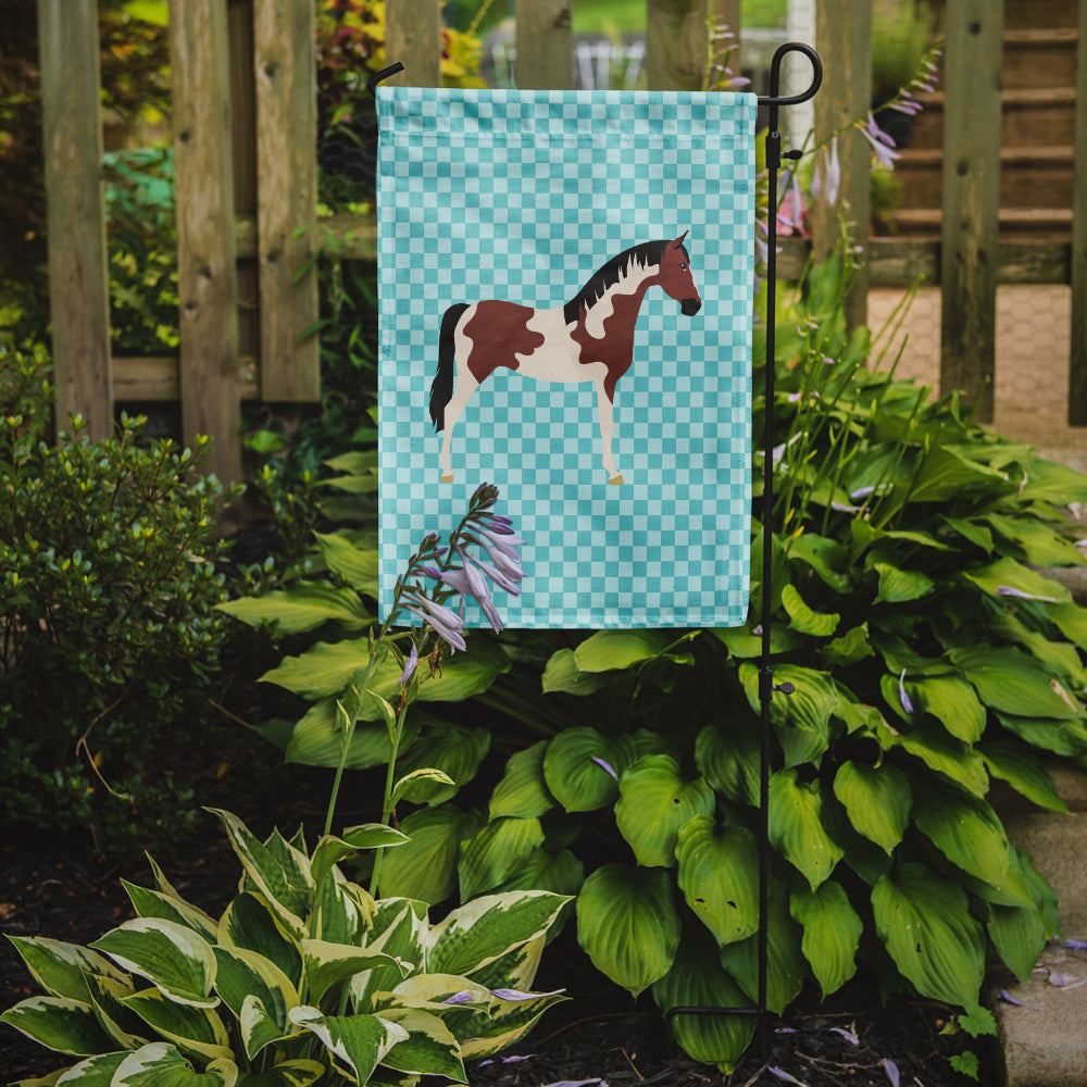 Pinto Horse Blue Check Flag Garden Size
