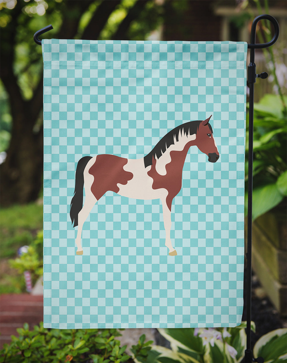 Pinto Horse Blue Check Flag Jardin Taille