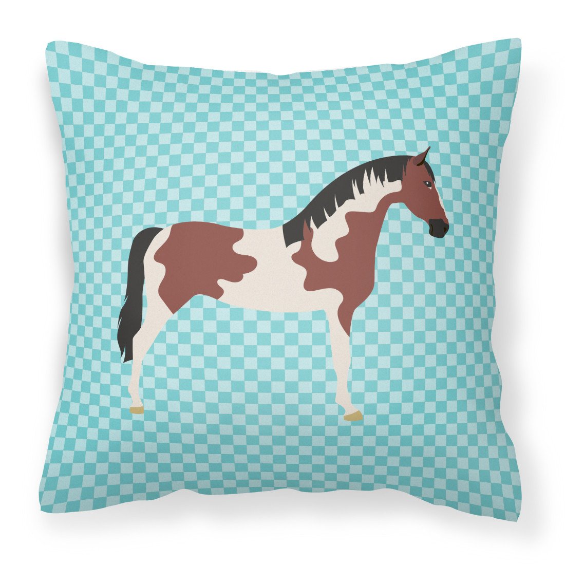 Pinto Horse Blue Check Fabric Decorative Pillow BB8081PW1818 by Caroline&#39;s Treasures