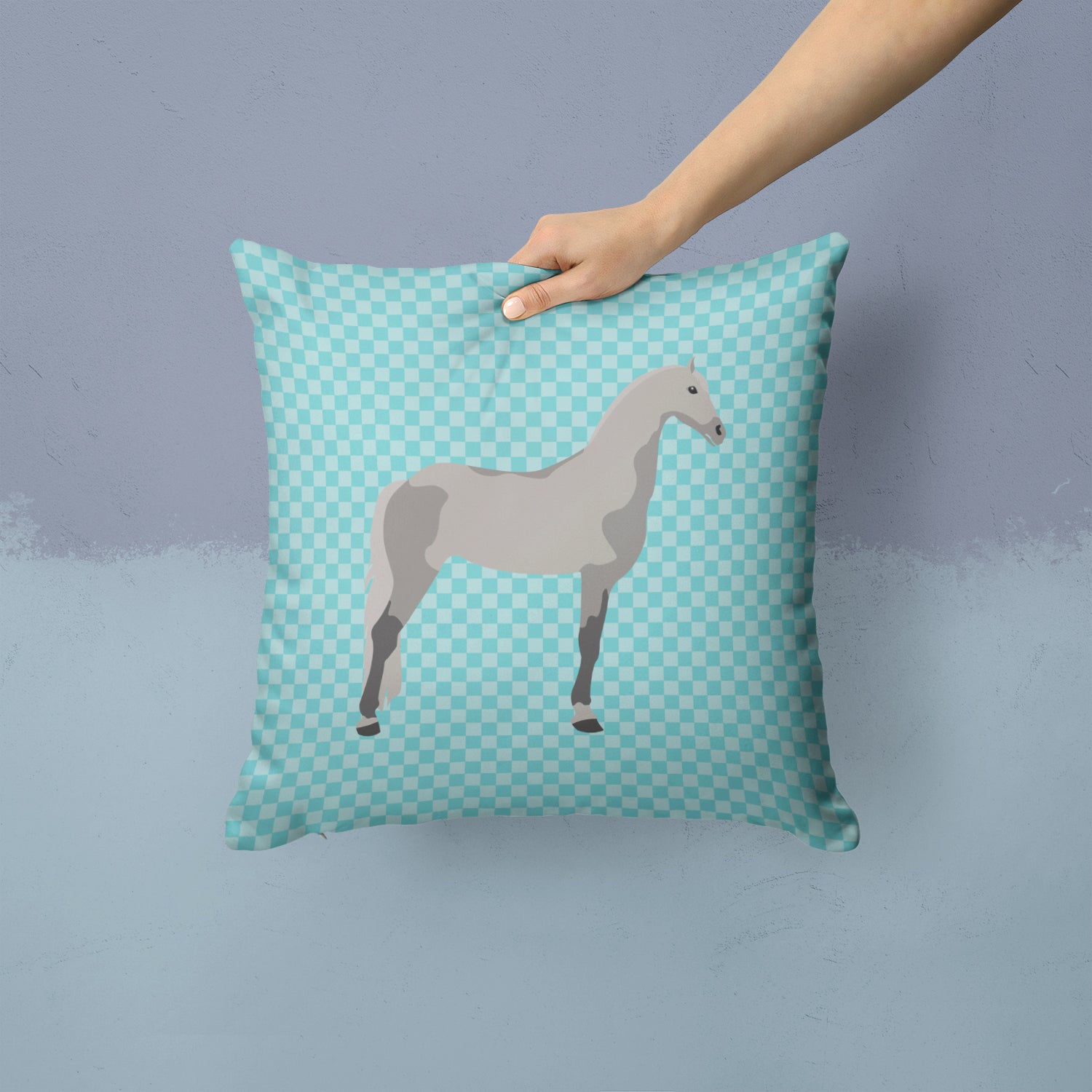 Orlov Trotter Horse Blue Check Fabric Decorative Pillow BB8082PW1414 - the-store.com