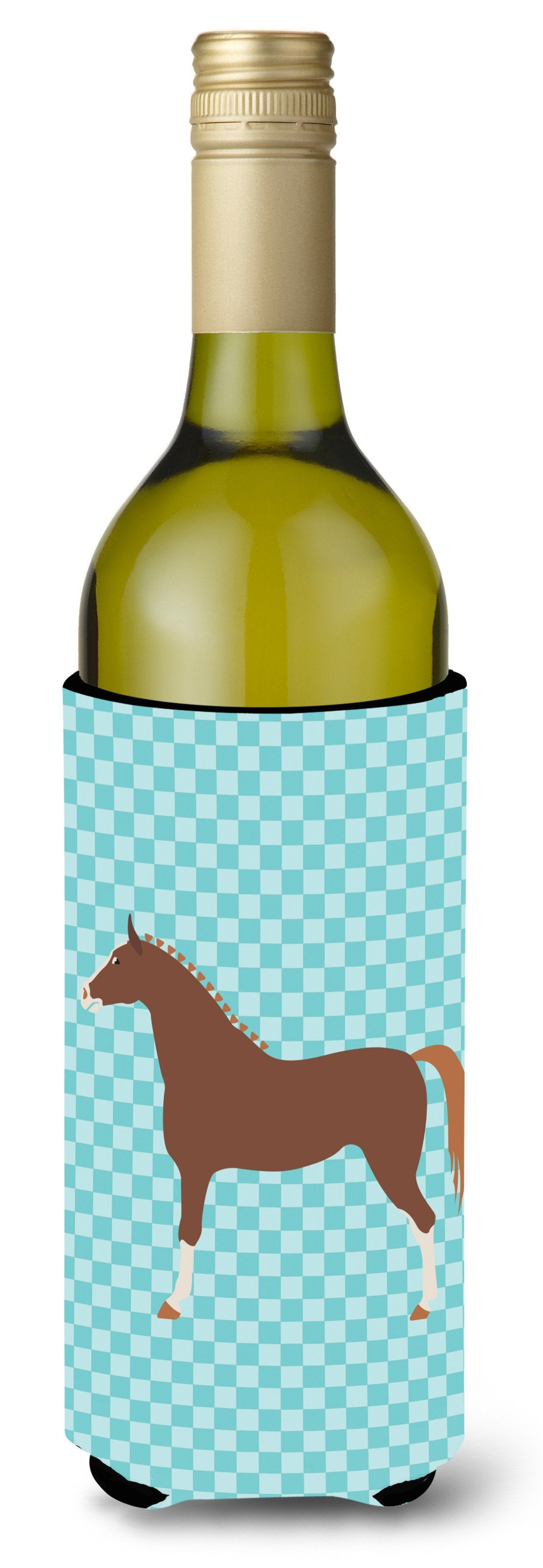 Hannoverian Horse Blue Check Wine Bottle Beverge Insulator Hugger BB8083LITERK by Caroline&#39;s Treasures
