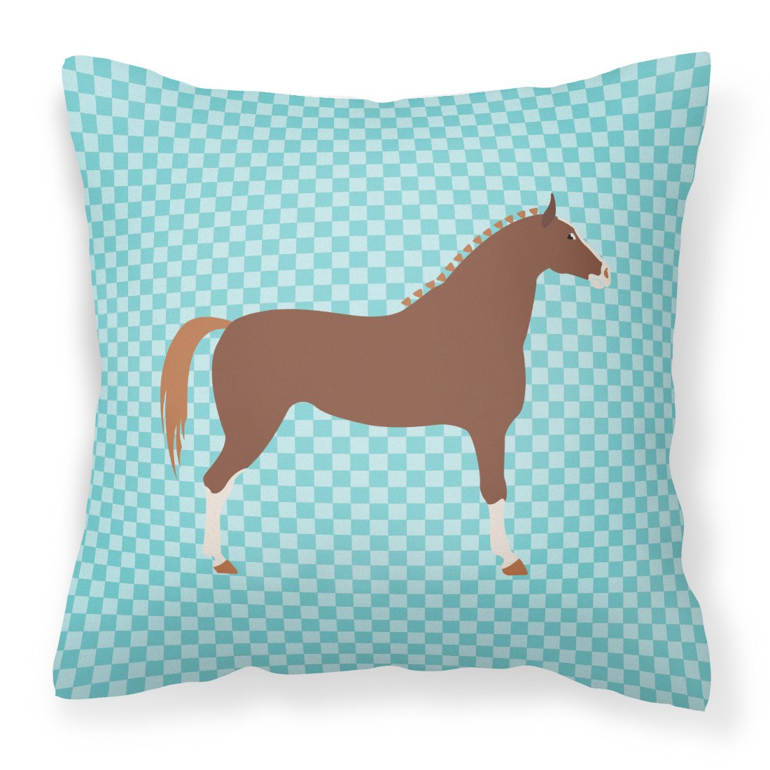 Hannoverian Horse Blue Check Fabric Decorative Pillow BB8083PW1818 by Caroline&#39;s Treasures
