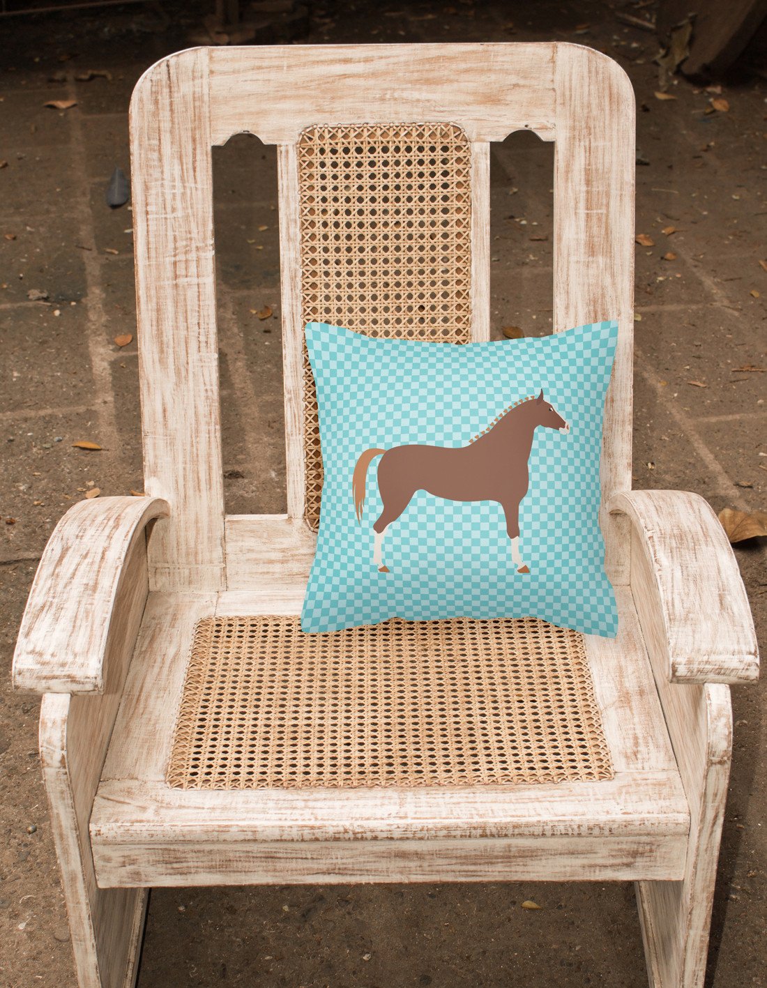 Hannoverian Horse Blue Check Fabric Decorative Pillow BB8083PW1818 by Caroline's Treasures