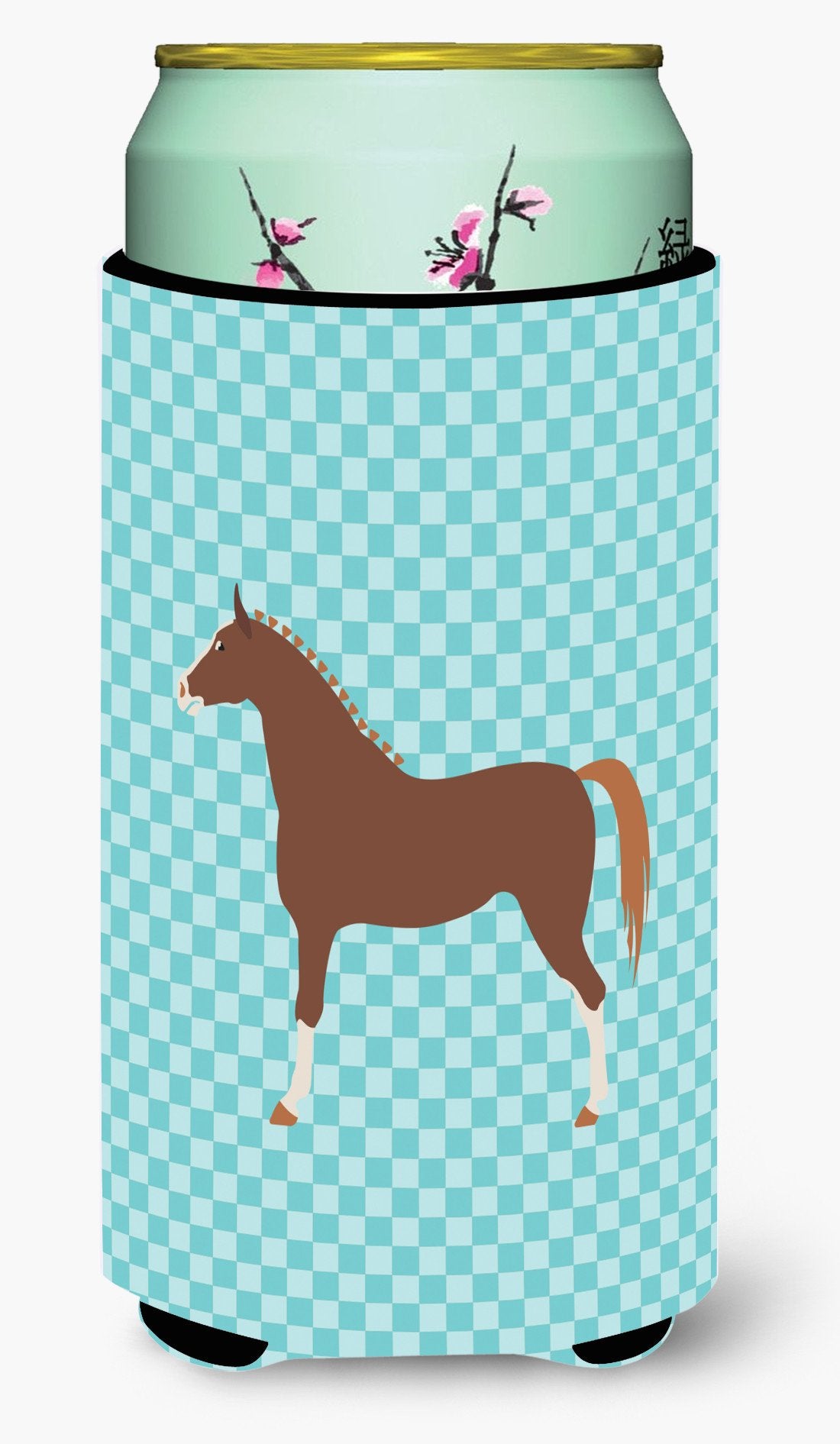 Hannoverian Horse Blue Check Tall Boy Beverage Insulator Hugger BB8083TBC by Caroline&#39;s Treasures