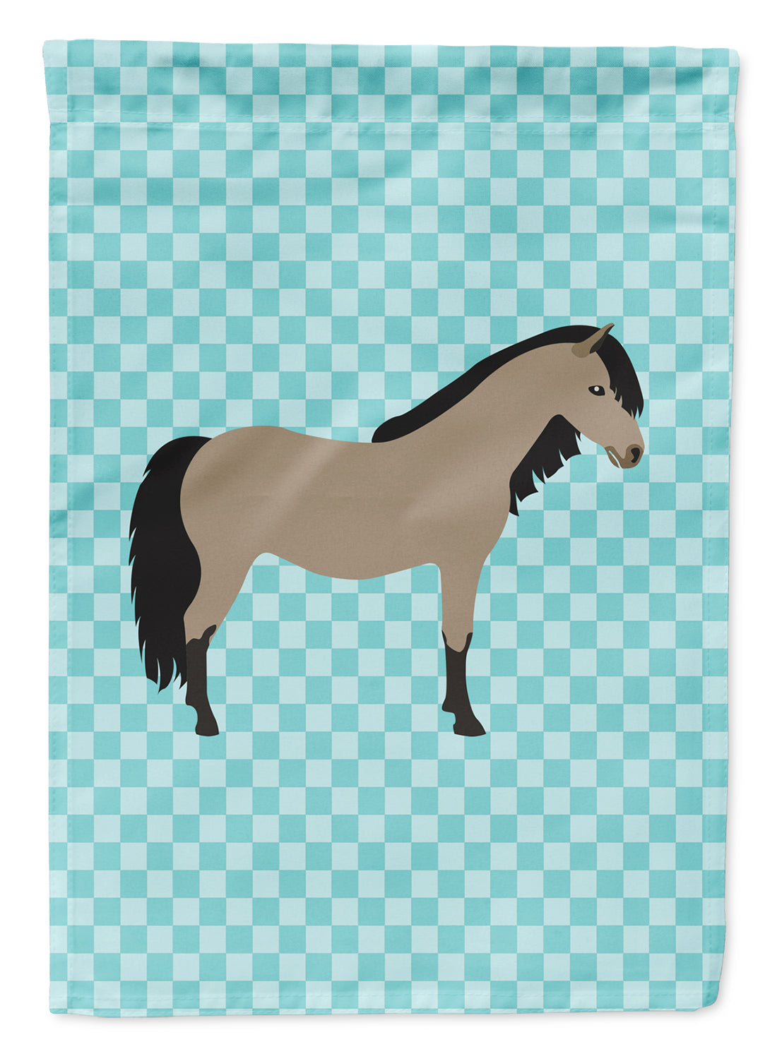 Welsh Pony Horse Blue Check Flag Garden Size  the-store.com.