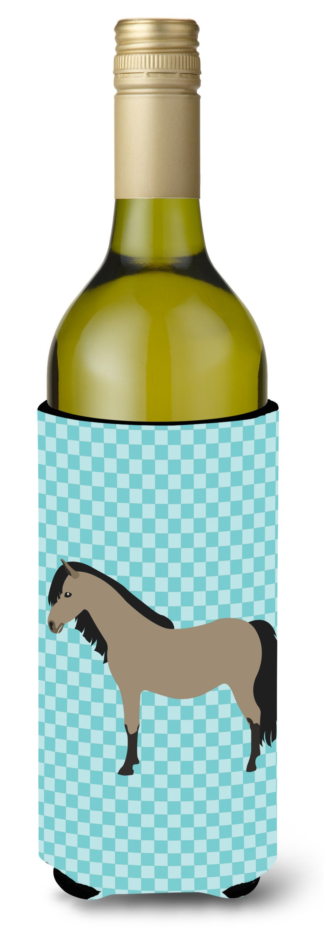 Welsh Pony Horse Blue Check Wine Bottle Beverge Insulator Hugger BB8084LITERK by Caroline&#39;s Treasures
