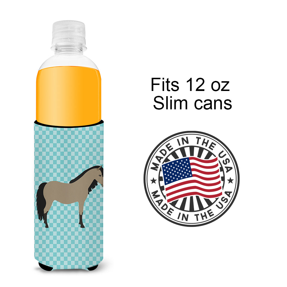 Welsh Pony Horse Blue Check  Ultra Hugger for slim cans