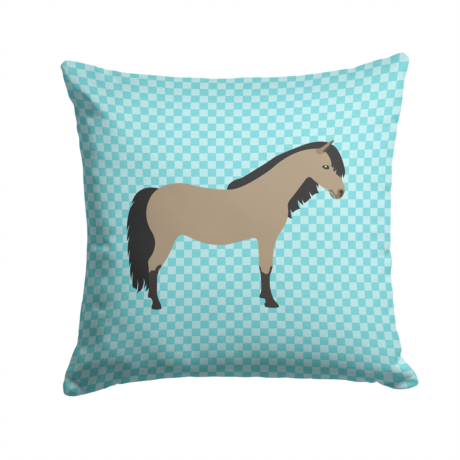 Welsh Pony Horse Blue Check Fabric Decorative Pillow BB8084PW1414 - the-store.com