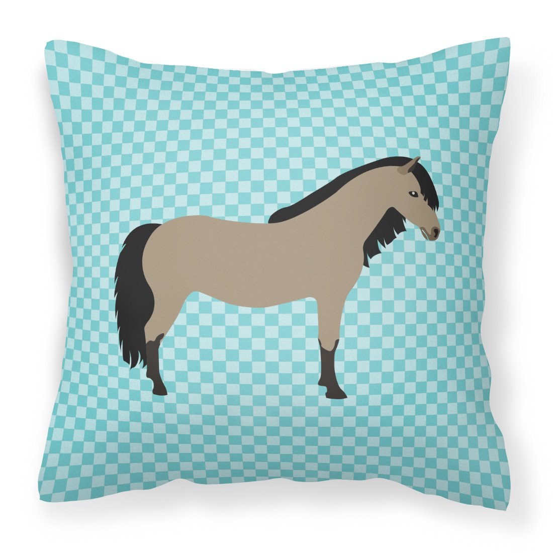 Welsh Pony Horse Blue Check Fabric Decorative Pillow BB8084PW1818 by Caroline&#39;s Treasures
