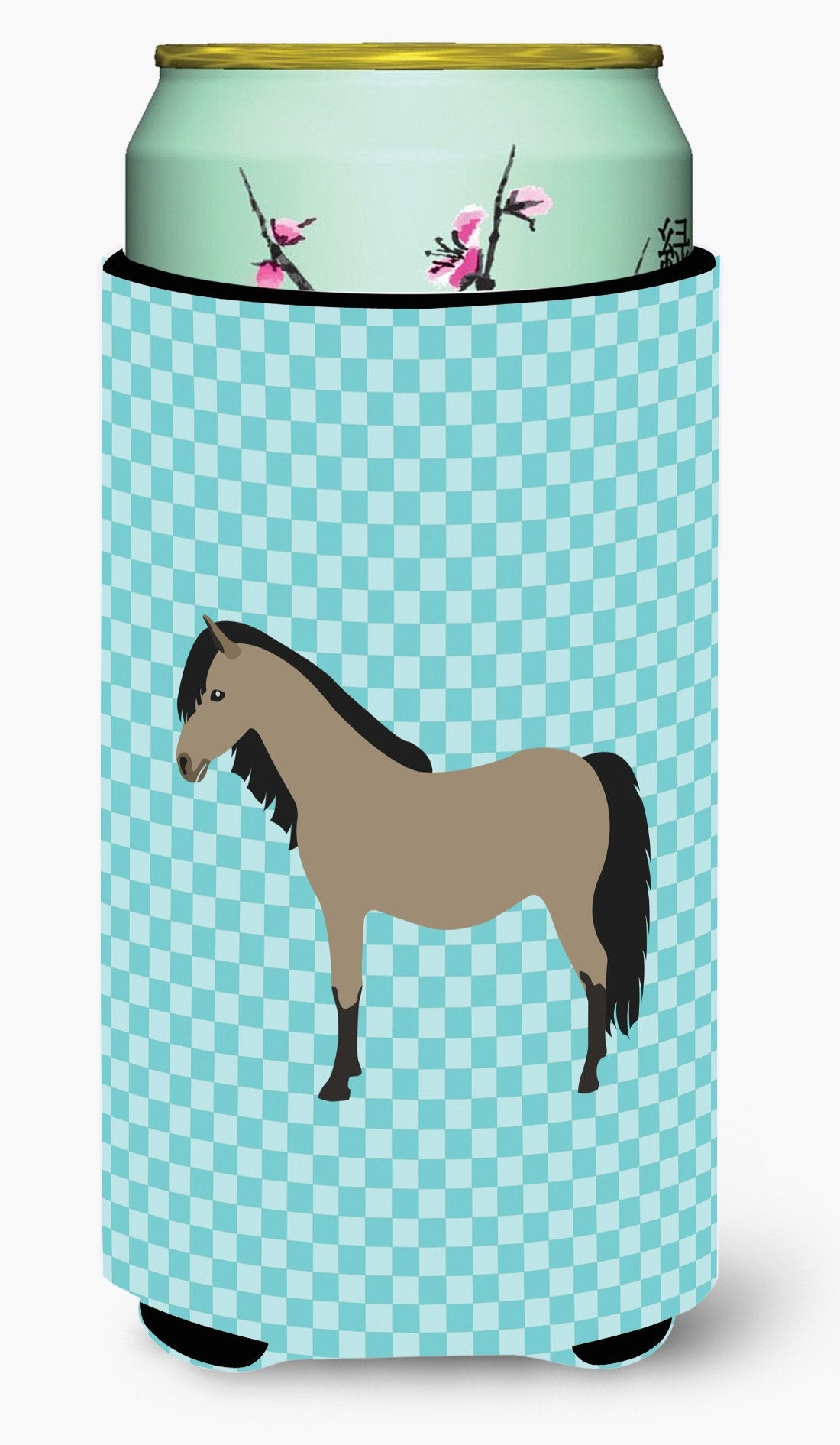 Welsh Pony Horse Blue Check Tall Boy Beverage Insulator Hugger BB8084TBC by Caroline&#39;s Treasures
