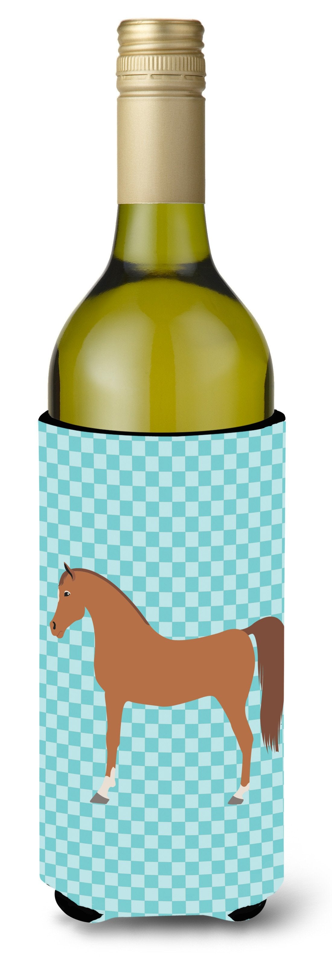 Arabian Horse Blue Check Wine Bottle Beverge Insulator Hugger BB8085LITERK by Caroline&#39;s Treasures